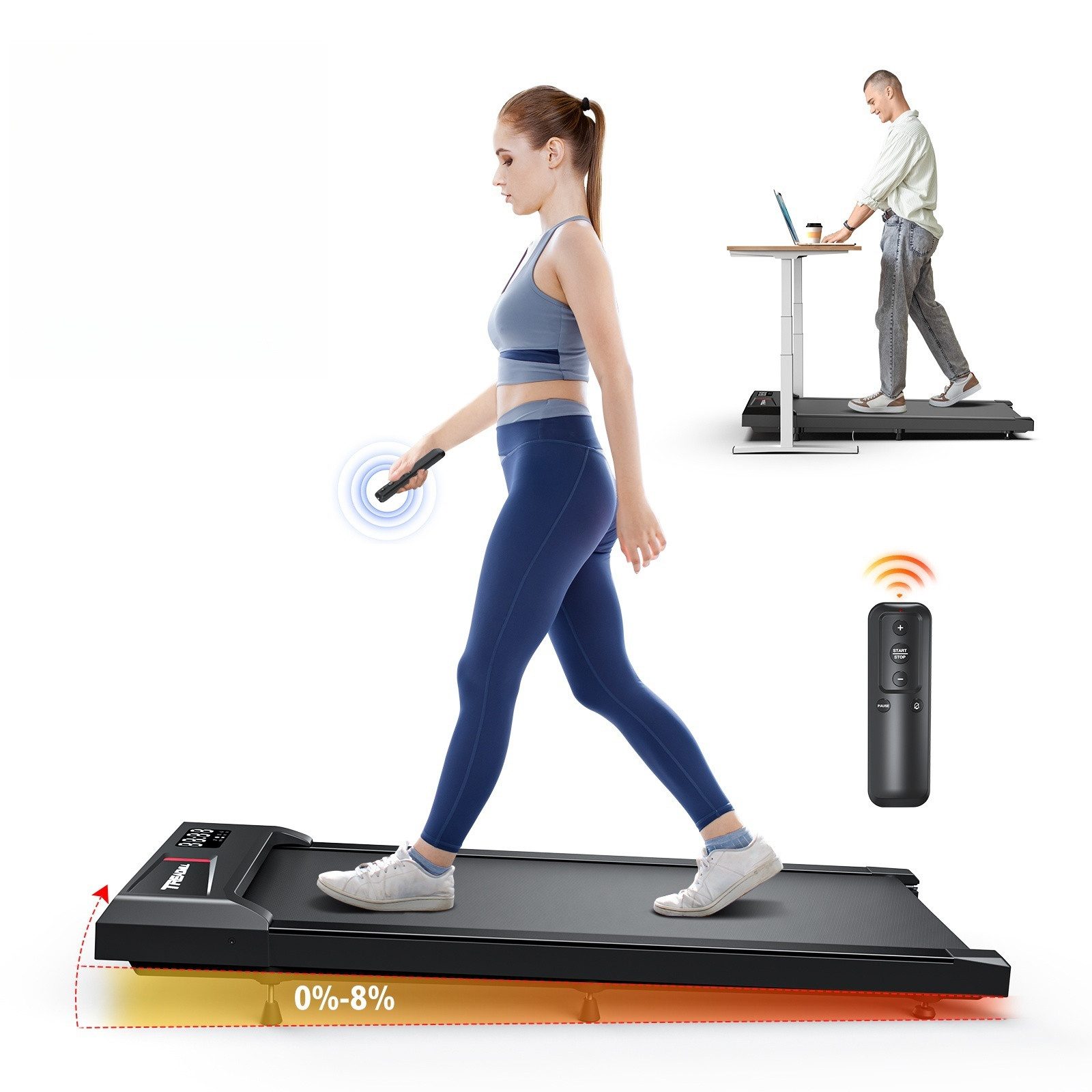 Cardirun Laufband 2-in-1 Laufband für Zuhause & Büro – Neigungsfunktion, 2,5 PS (ohne Armlehnen), 2-6 km/h, Sicherheitsgriff, Fernbedienung, LED, App & Sprachsteuerung