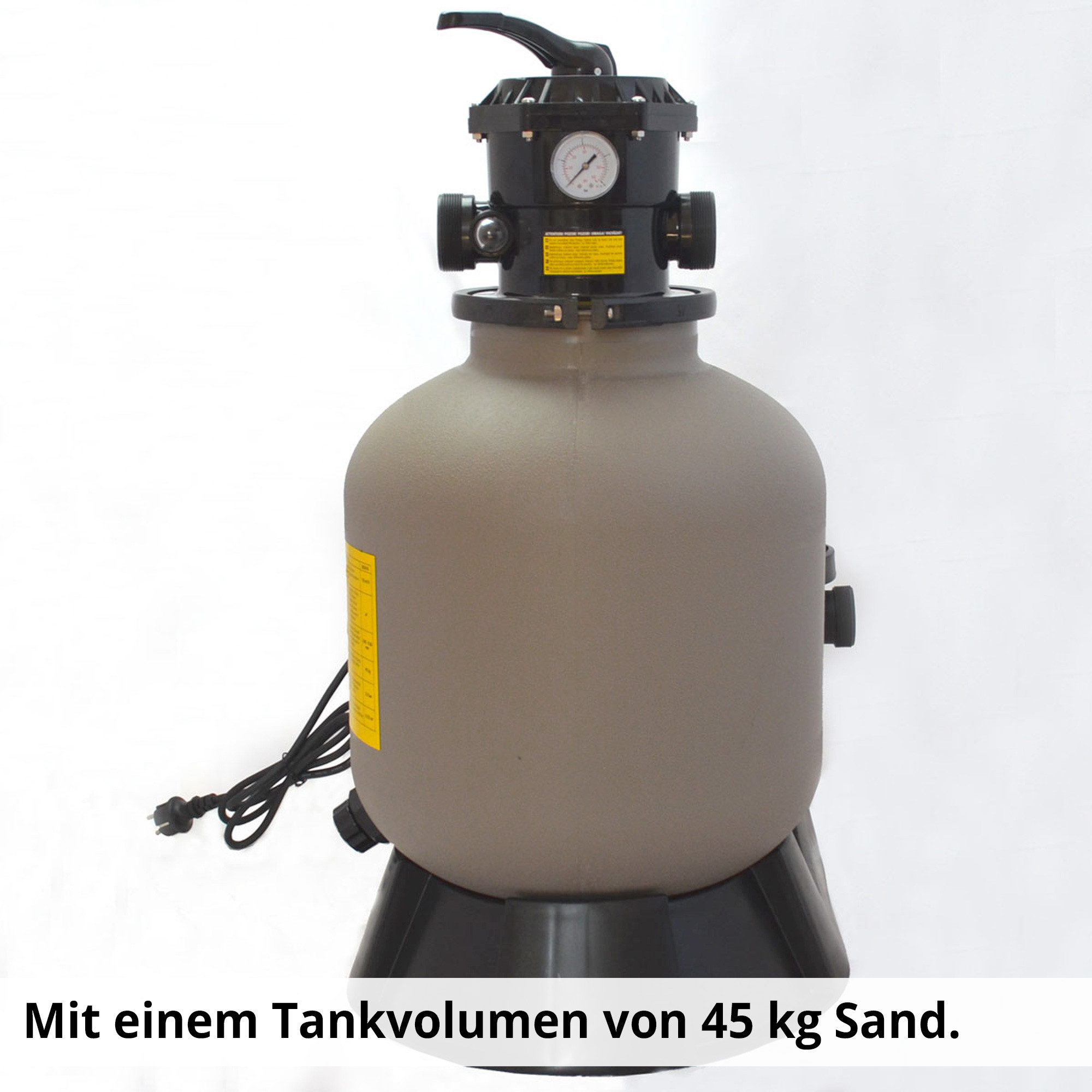 Hecht Sandfilteranlage 302016 Poolfilter mit Pumpe 14.400 l/h 45 kg Kessel (1 St), Rückspülfunktion, Manometer, feiner Quarzsand