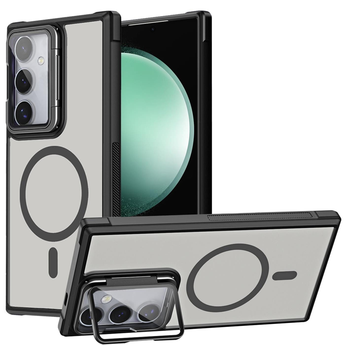 CoolGadget Handyhülle Hybrid CAM Handy Hülle für Samsung Galaxy S23 6,1 Zoll, Kameraschutzglas klappbar Schutzhülle Metallring für Magsafe Zubehör