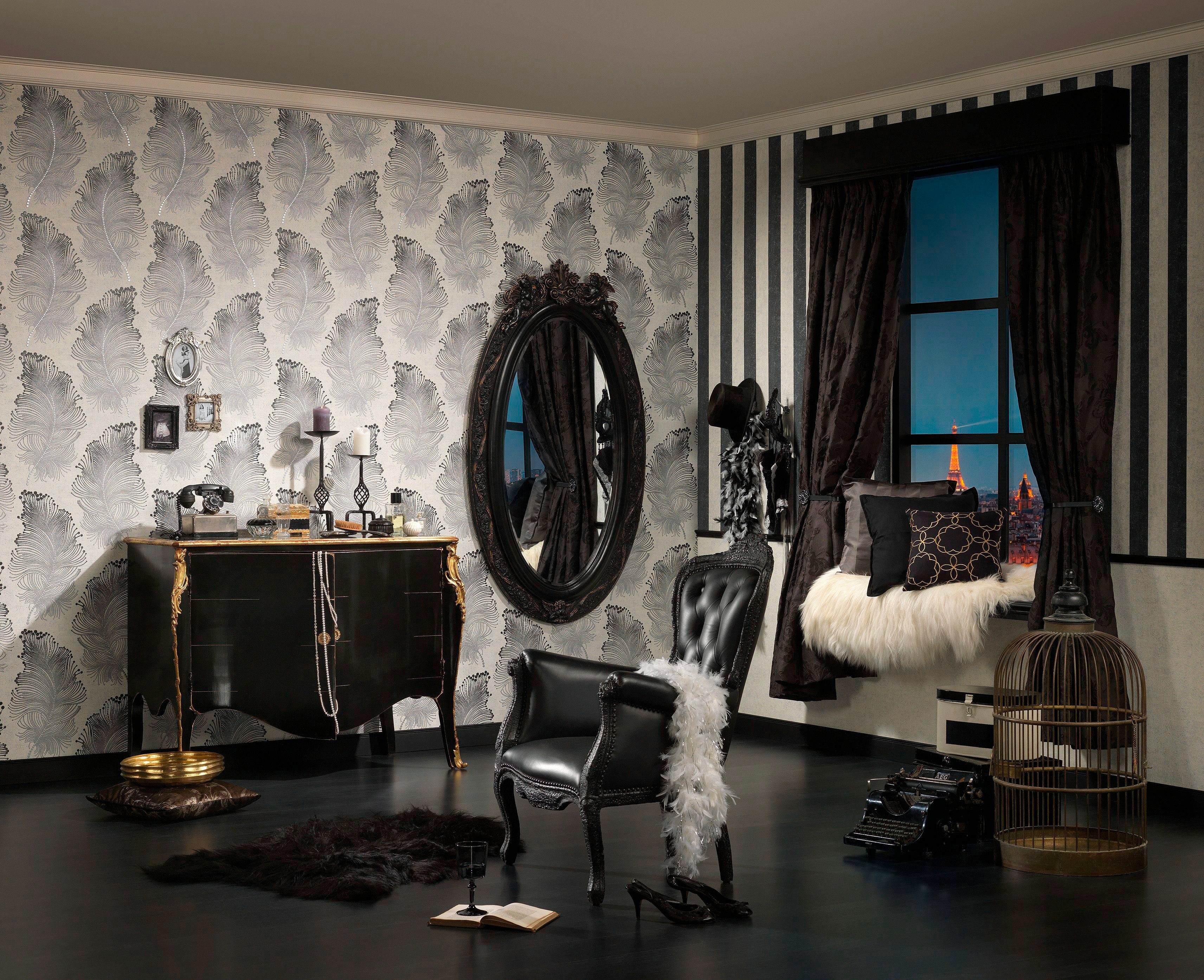 living walls Vliestapete Bohemian Burlesque, leicht strukturiert, Strukturmuster, gemustert, Motiv, Boho Tapete Natur Metallic Tapeten Wohnzimmer modern Flur Design Optik