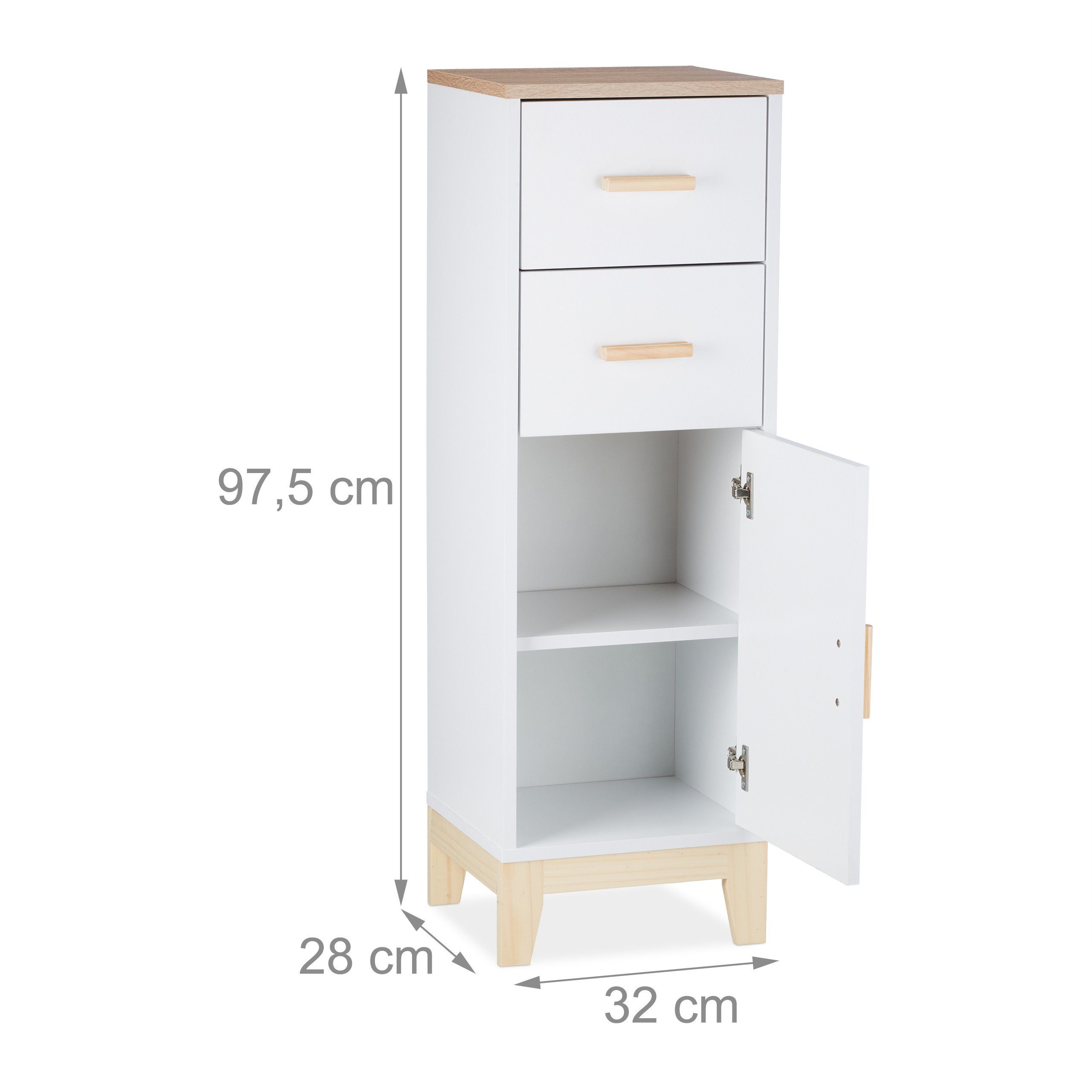 relaxdays Midischrank Badezimmerschrank mit 2 Schubladen (1-St) – Bild 4 von 5