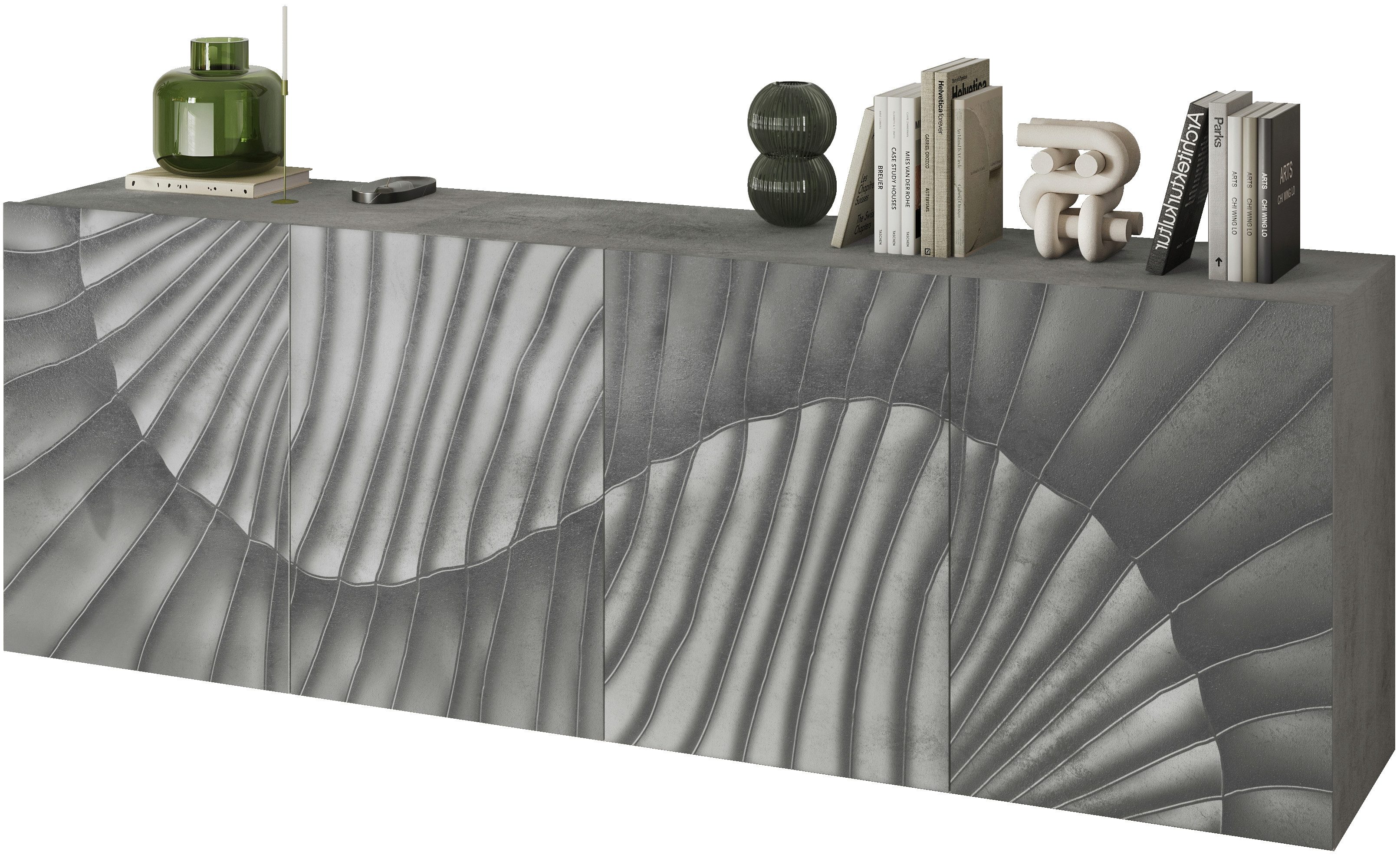 OTTO home Sideboard Snake, Kommode, Anrichte, Stauraummöbel Breite 241 cm, Siebdruck-Front, moderne Wohnmöbel, 4 Türen, viel Stauraum, stilvoll und funktional