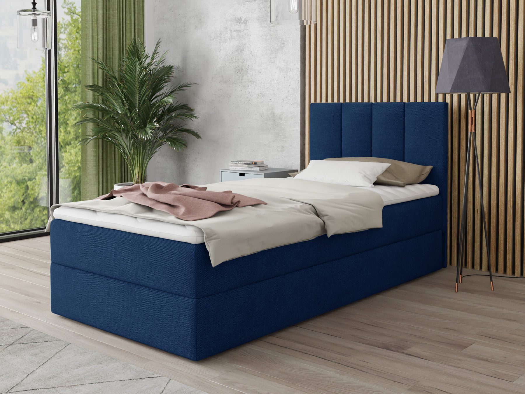 Sofnet Boxbett Star Mini (mit Bettkasten, Bonell-Matratze und Topper), Einzelbett, Polsterbett mit Kopfteil, Boxspringbett, Kinderbett