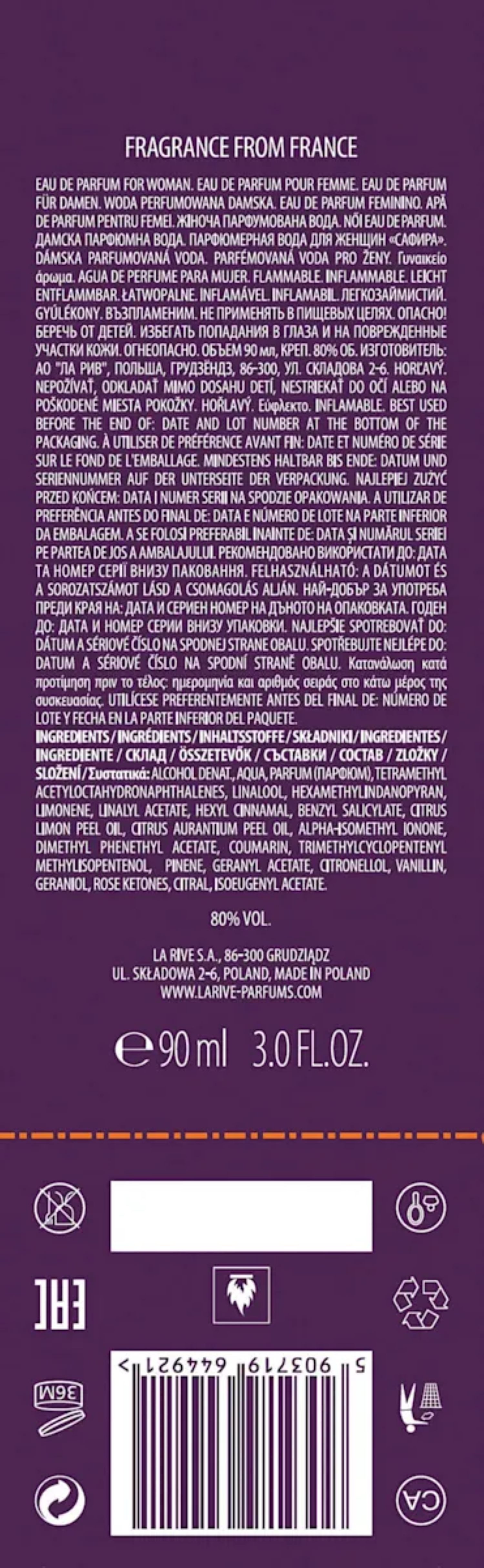 La Rive Eau de Parfum Saffira, Hochwertiger Flakon