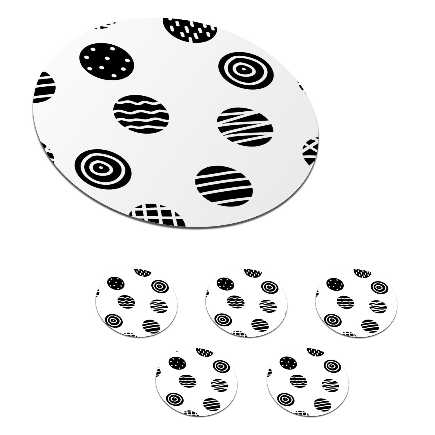 MuchoWow Glasuntersetzer Muster - Punkte - Schwarz und Weiß, Zubehör für Gläser, 6-tlg., Getränkeuntersetzer, Tassenuntersetzer, Korkuntersetzer, Tasse, Becher