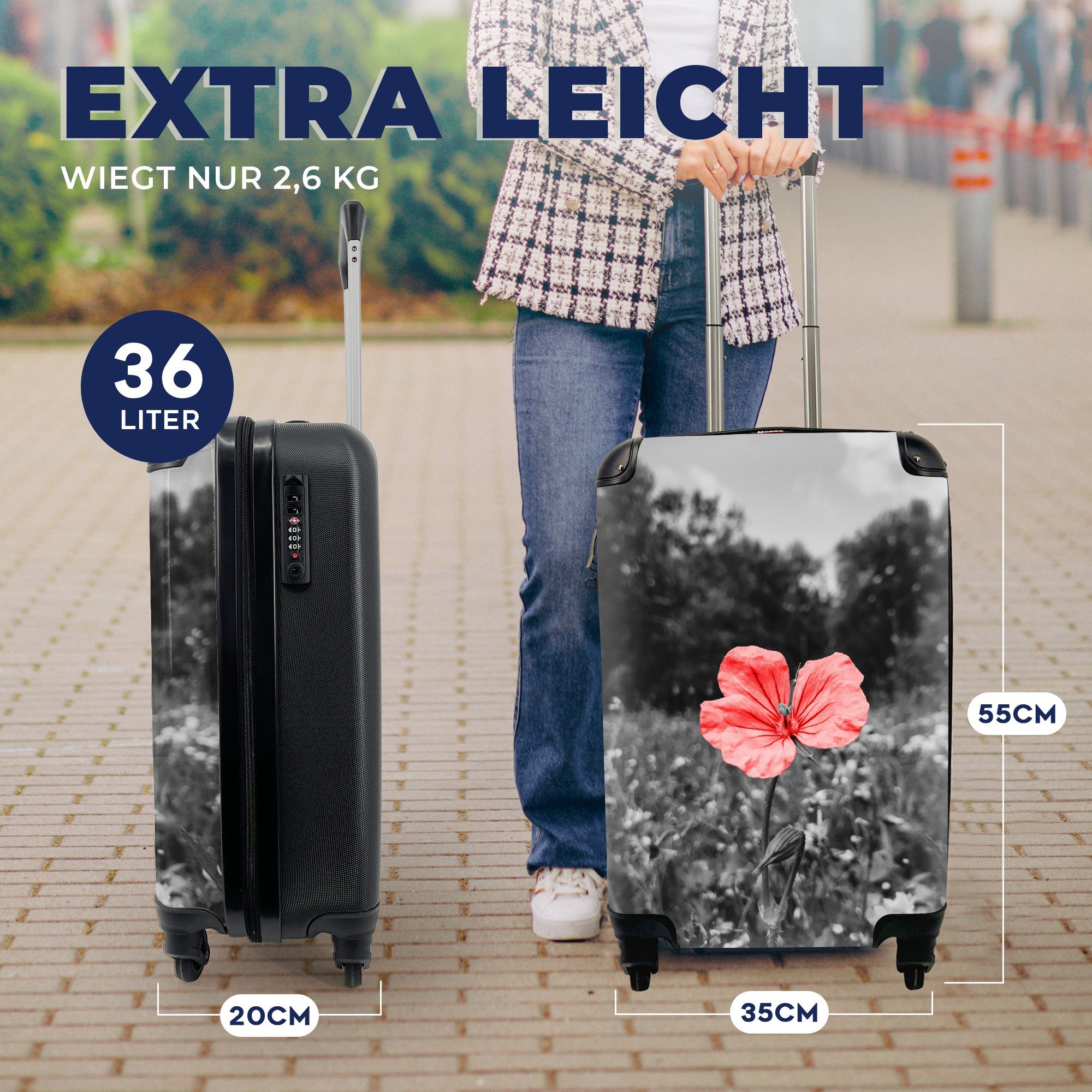 4 Blumen Ferien, Trolley, - MuchoWow Handgepäckkoffer Rosa - Handgepäck Weiß, rollen, Reisekoffer Schwarz mit - für Reisetasche Rollen,