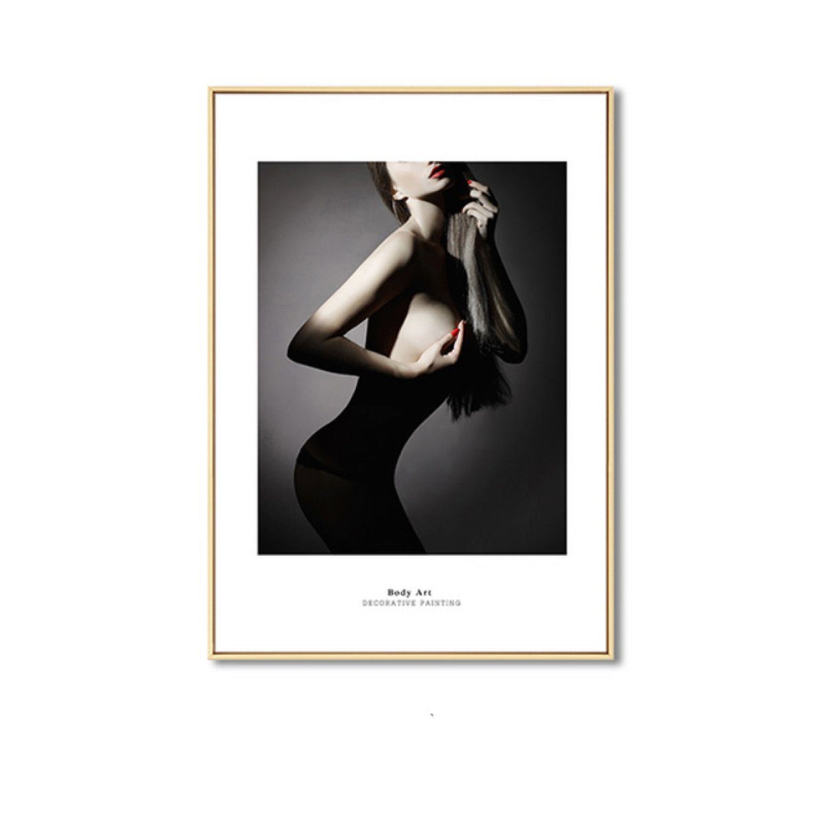 TPFLiving Kunstdruck (OHNE RAHMEN) Poster - Leinwand - Wandbild, Body Art - Nackte Dame - Wanddeko Schlafzimmer - (7 verschiedene Größen zur Auswahl - Auch im günstigen 3-er Set), Farben: Schwarz und Beige - Größe: 13x18cm