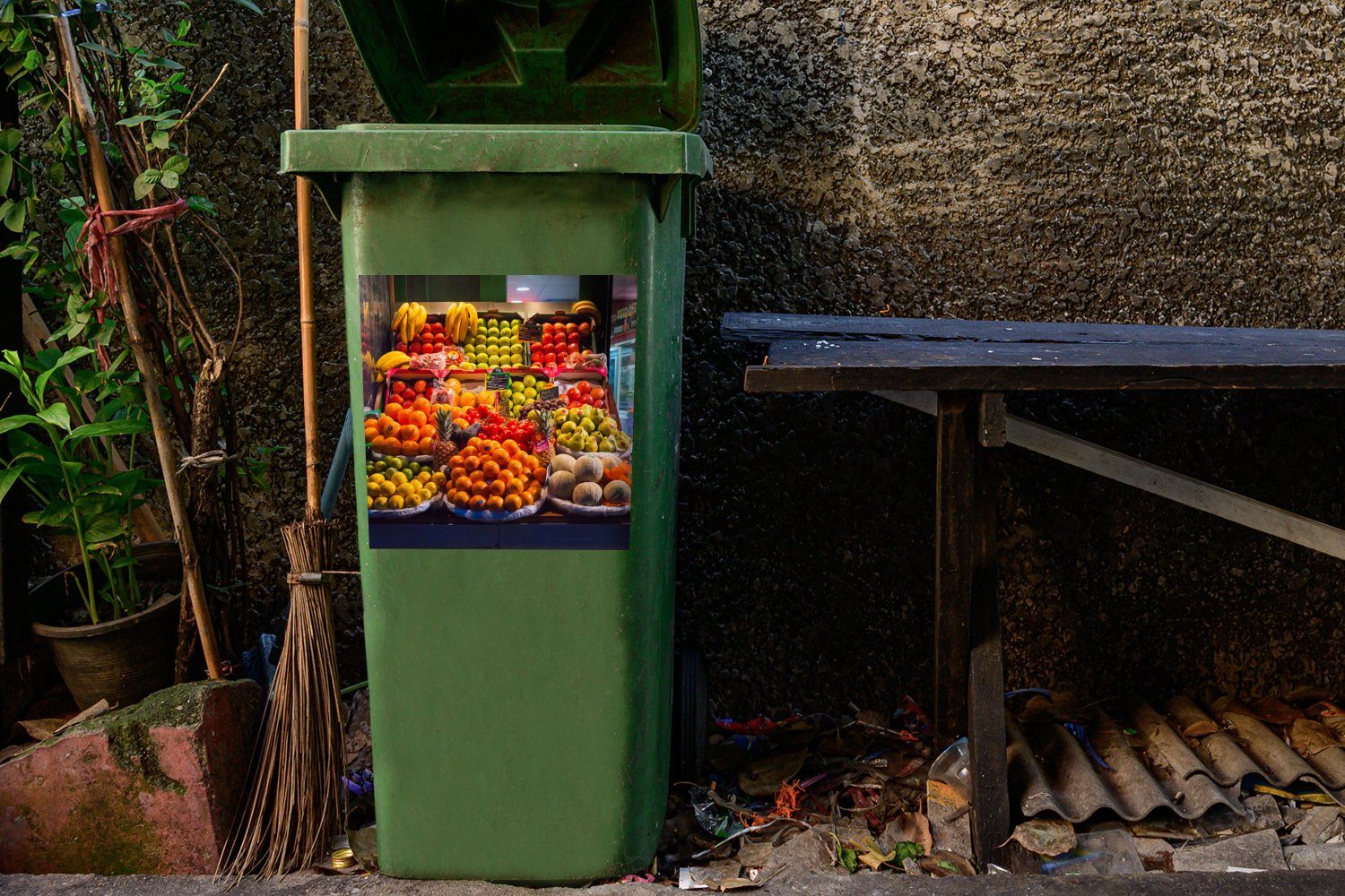 St), Frankreich Mülltonne, Wandsticker - - - Sticker, MuchoWow Abfalbehälter Mülleimer-aufkleber, Markt Obst Container, (1 Stand