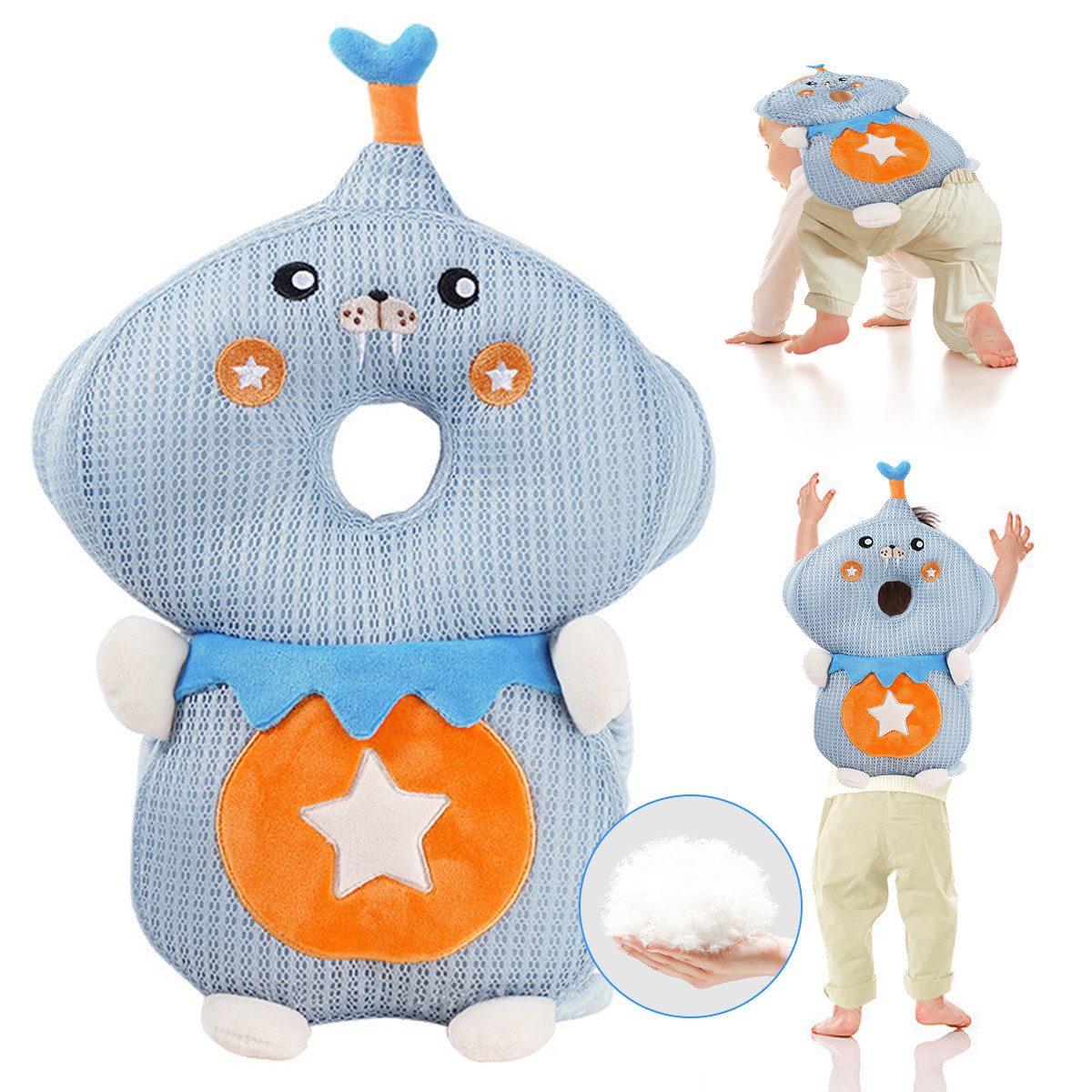 Kopfschutz Baby Kopfschutz Rucksack verstellbar für Baby Lauflernen Walross