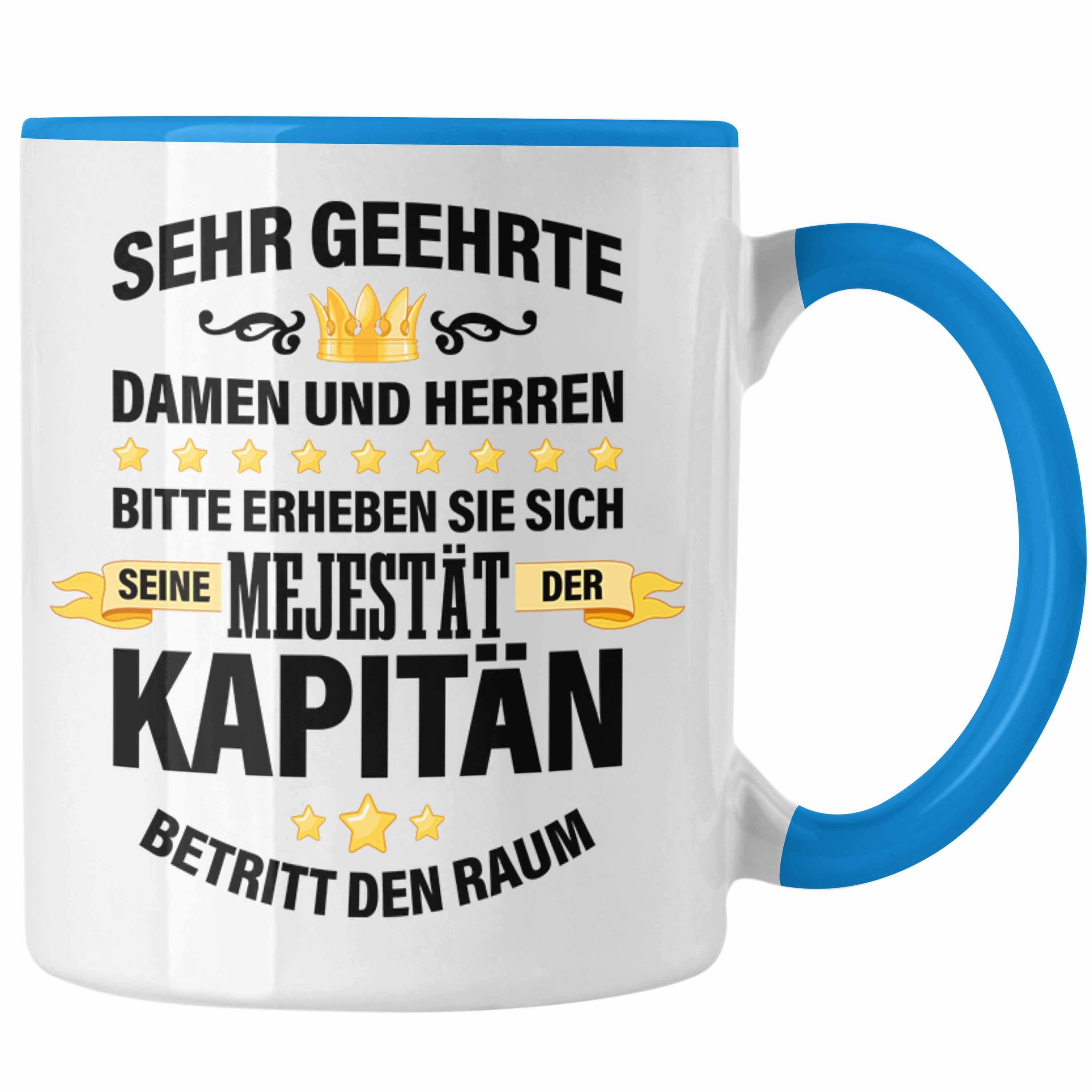 Trendation Tasse Trendation - Kapitän Tasse Geschenk Spruch Männer Vater Geschenkidee Käpten Geburtstag Blau