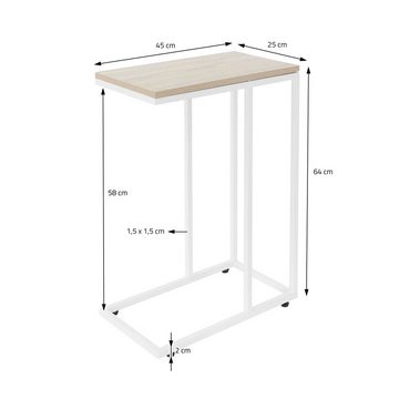 ML-DESIGN Beistelltisch Wohnzimmertisch C Form Metallgestell und Holzplatte Industrialdesign, Laptoptisch 45x25x64 cm Weiß Eiche Sofatisch Kaffeetisch