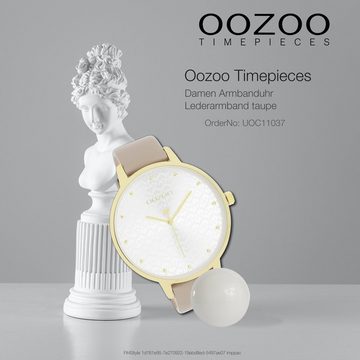 OOZOO Quarzuhr Oozoo Damen Armbanduhr Timepieces, Damenuhr rund, extra groß (ca. 48mm) Lederarmband, Fashion-Style