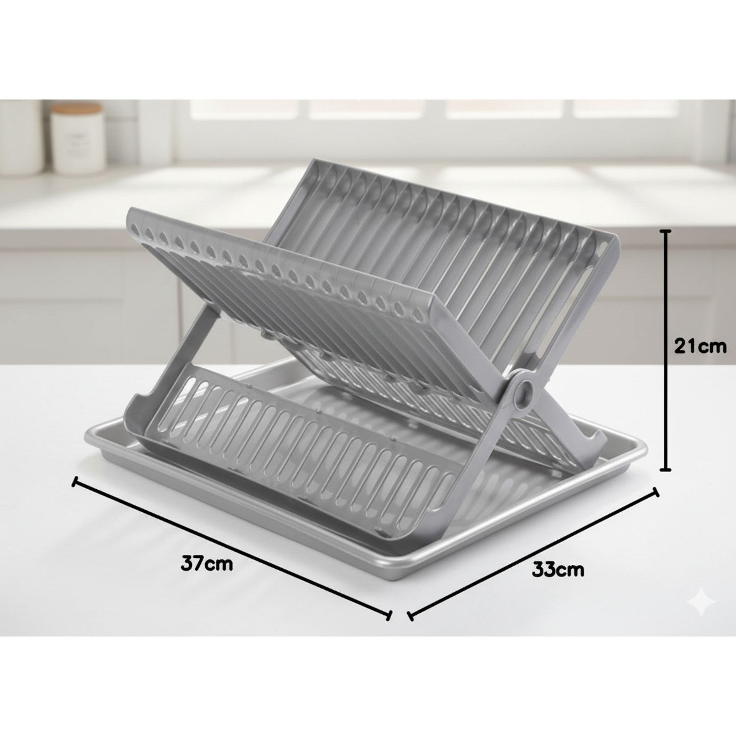 meberg Abtropfwanne Klappbares Abtropfgestell Grau 33 cm Geschirrständer, Kunststoff mit 2 Ebenen Tellerhalter & Geschirrkorb