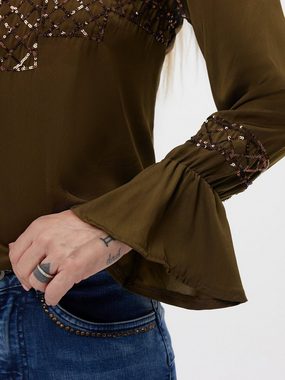 Sarah Kern Blusenshirt Langarmshirt figurbetont mit Paillettenverzierung