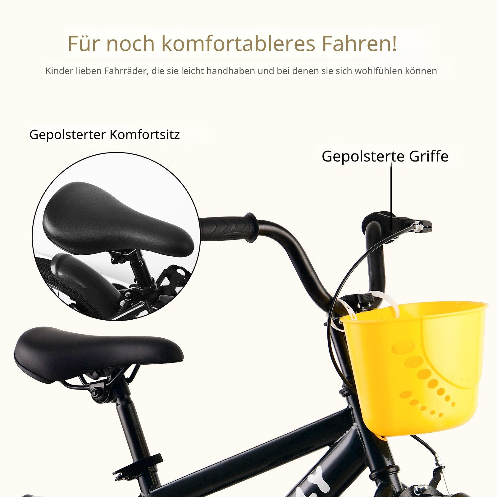 RULLY Kinderfahrrad Kinderfahrrad für Jungen 12–16 Zoll, 2–6 Jahre, 1 Gang, Mit Korb, Puppensitz, Stützrädern, Schutzblechen & Klingel