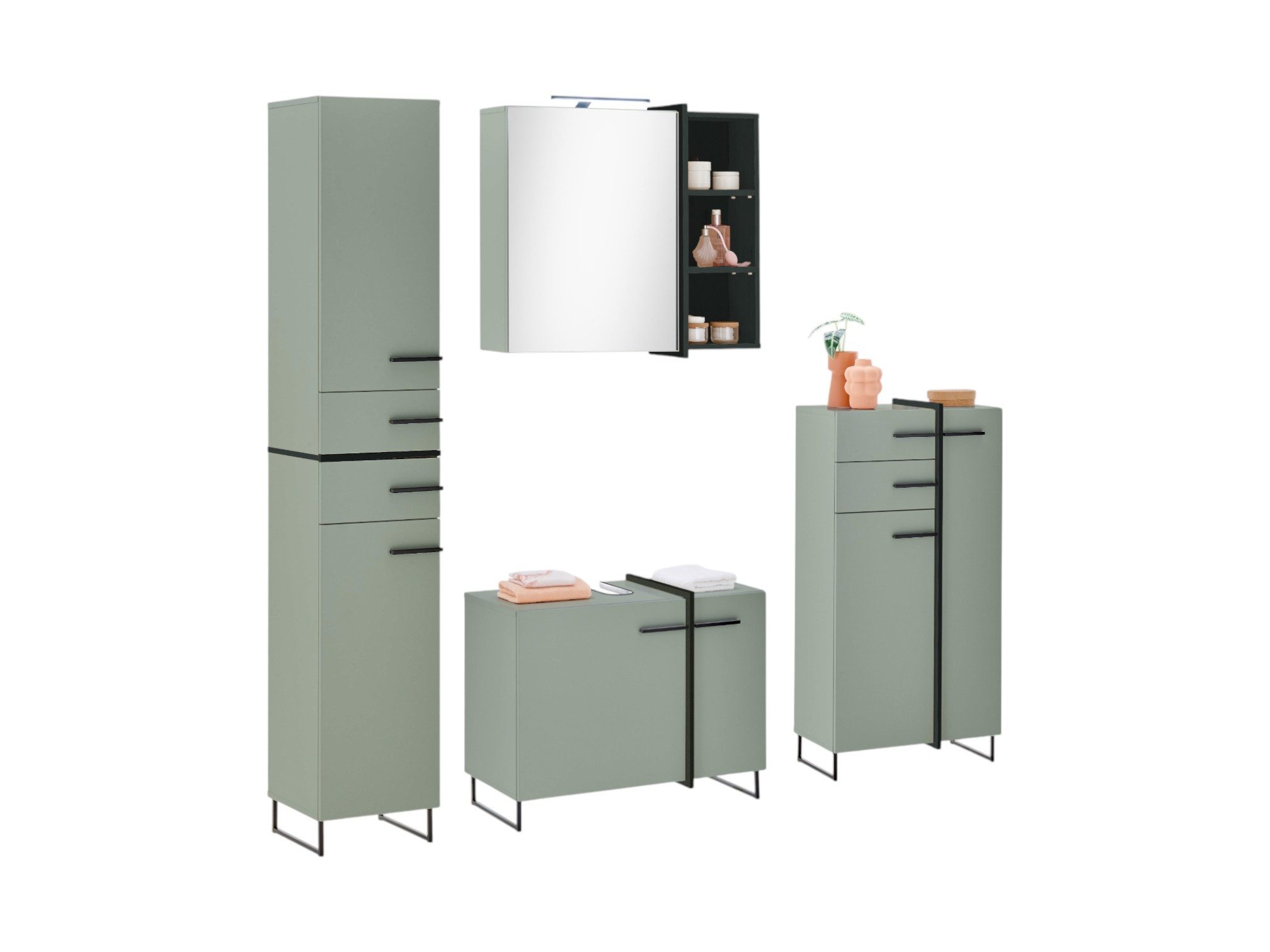 moebel-dich-auf Badmöbel-Set MESSINA, (Set 1, 4-St., Hochschrank, Spiegelsc günstig online kaufen