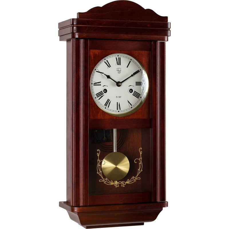 MAXSTORE Pendelwanduhr »Mechanische Retro Vintage Uhr Regulator Pendeluhr« (Theseus, Mahagoni, 60 x 28 x 14 cm)