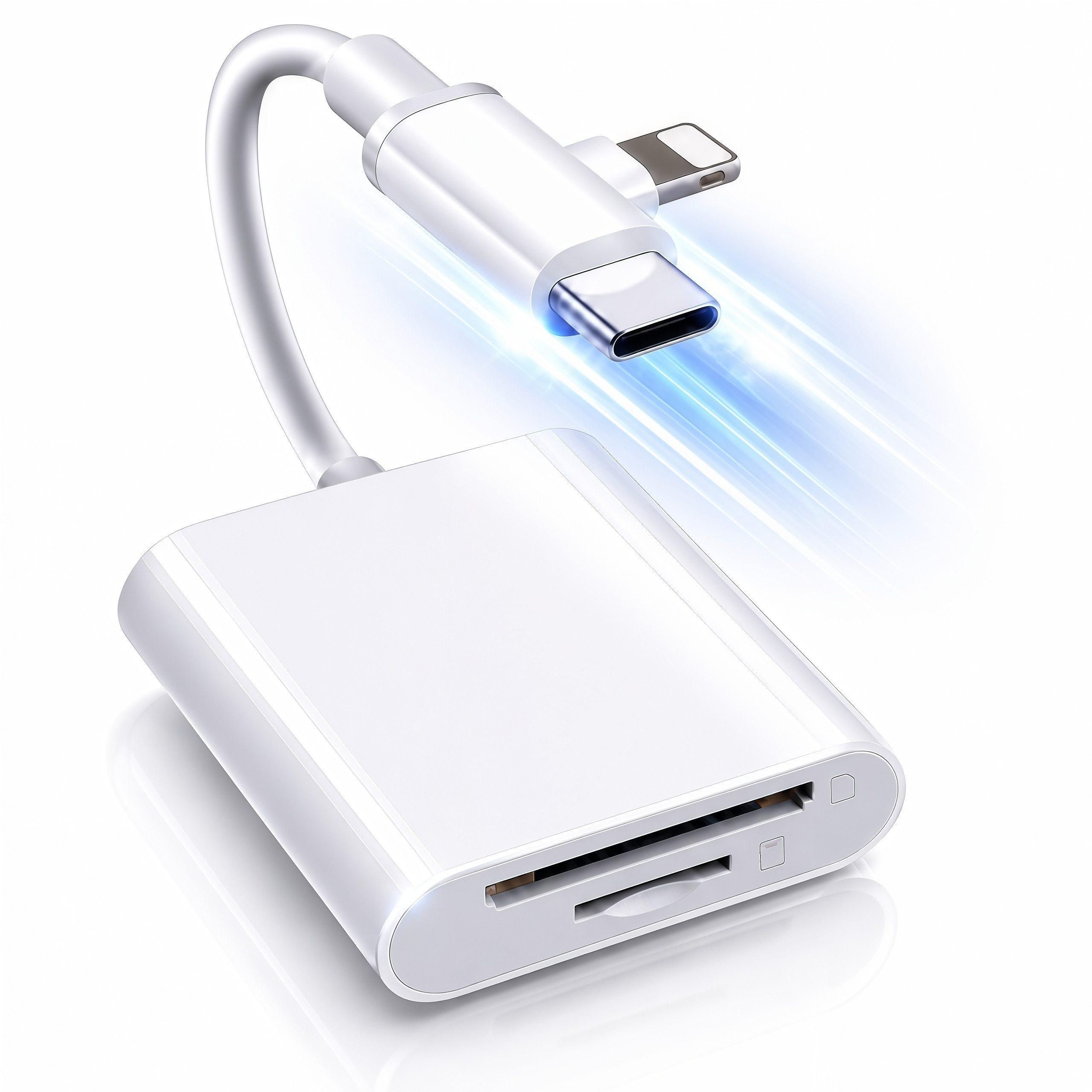 ibettertec 3-in-1 Kartenleser USB-C & Lightning Adapter, SD Kartenleser microSD USB-Adapter TF Speicherkartenleser, Plug & Play Kartenadapter für iPhone, iPad zu Smartphone, Tablet und Laptop