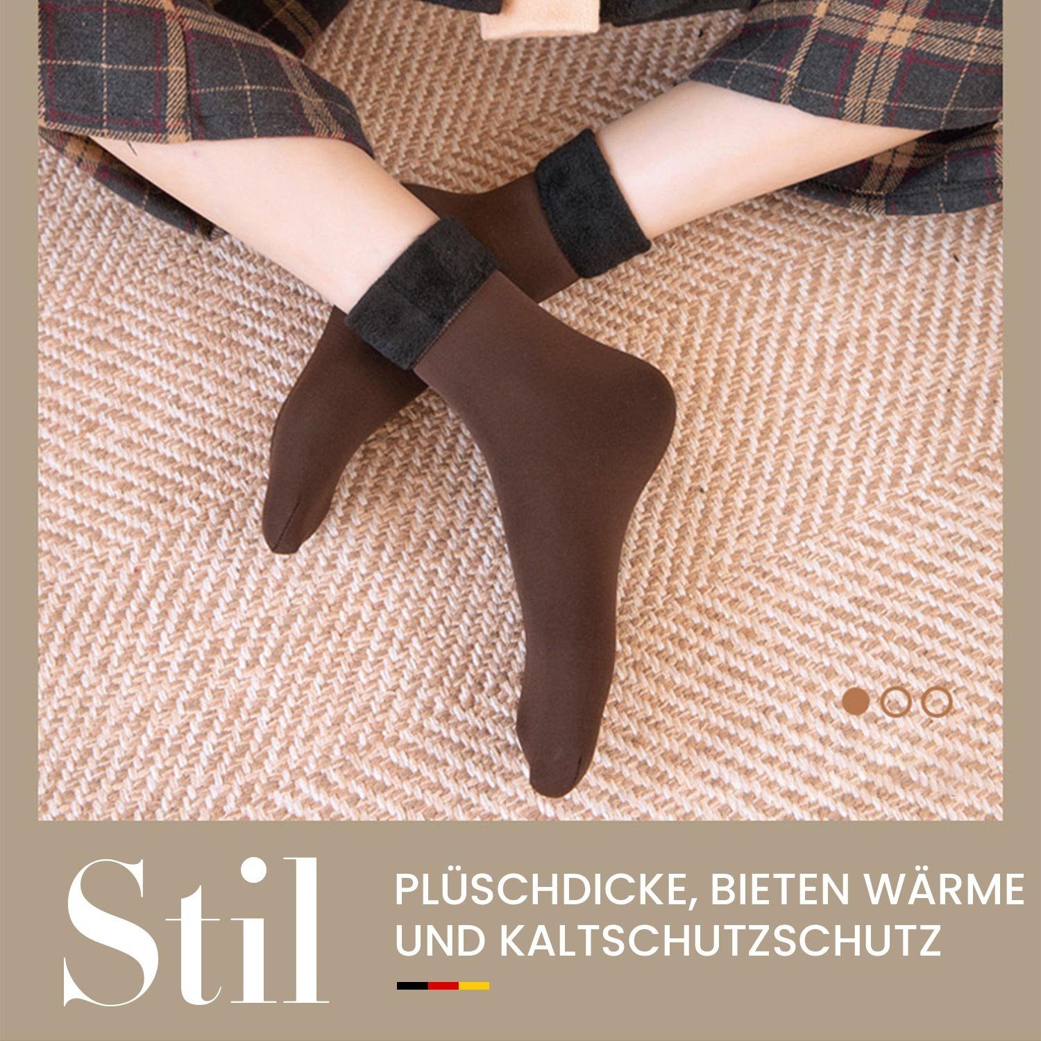 2er Socken Braun (2-Paar, Warme Fleecegefütterte Thermosocken Pack) Wintersocken Paar Damen mit 2 MAGICSHE