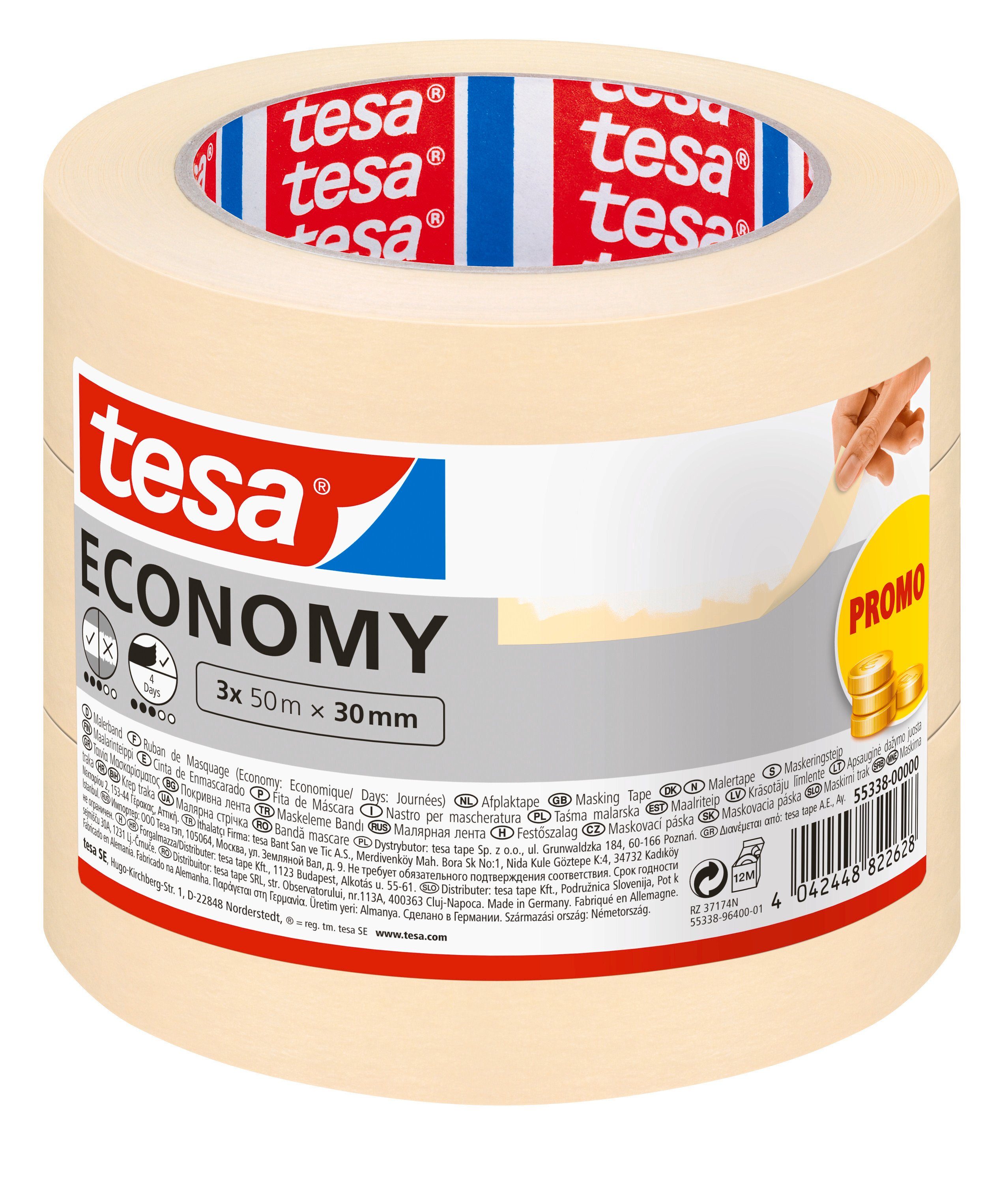 tesa Kreppband ECONOMY Malerband (Spar-Set, 3-St)