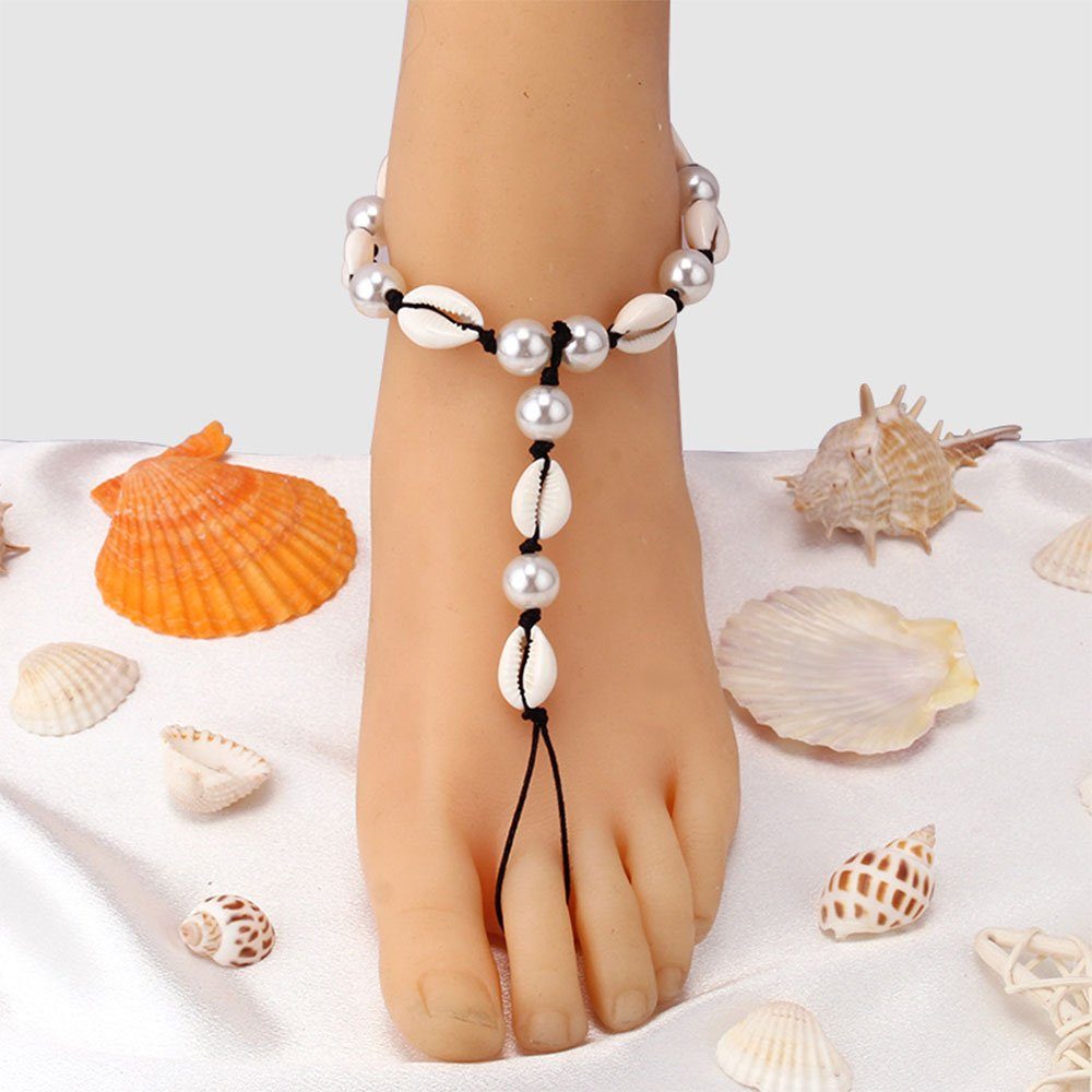 LAKKEC vintage Muscheln, schwarz Damenschmuck Perlen im Bohemian-Stil Fußkettchen Fußkette