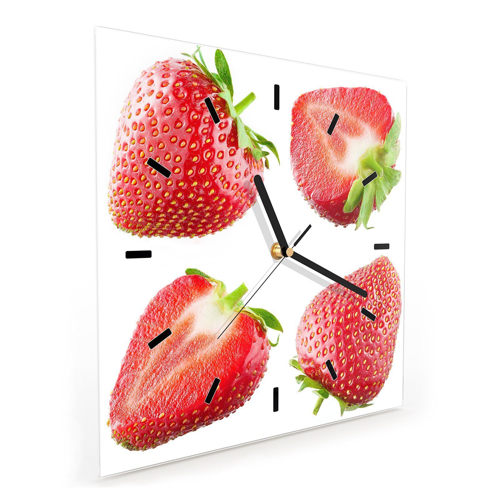 Primedeco Wanduhr Glasuhr Wanduhr 30 Vier Motiv mit Größe x Wandkunst cm 30 Erdbeeren