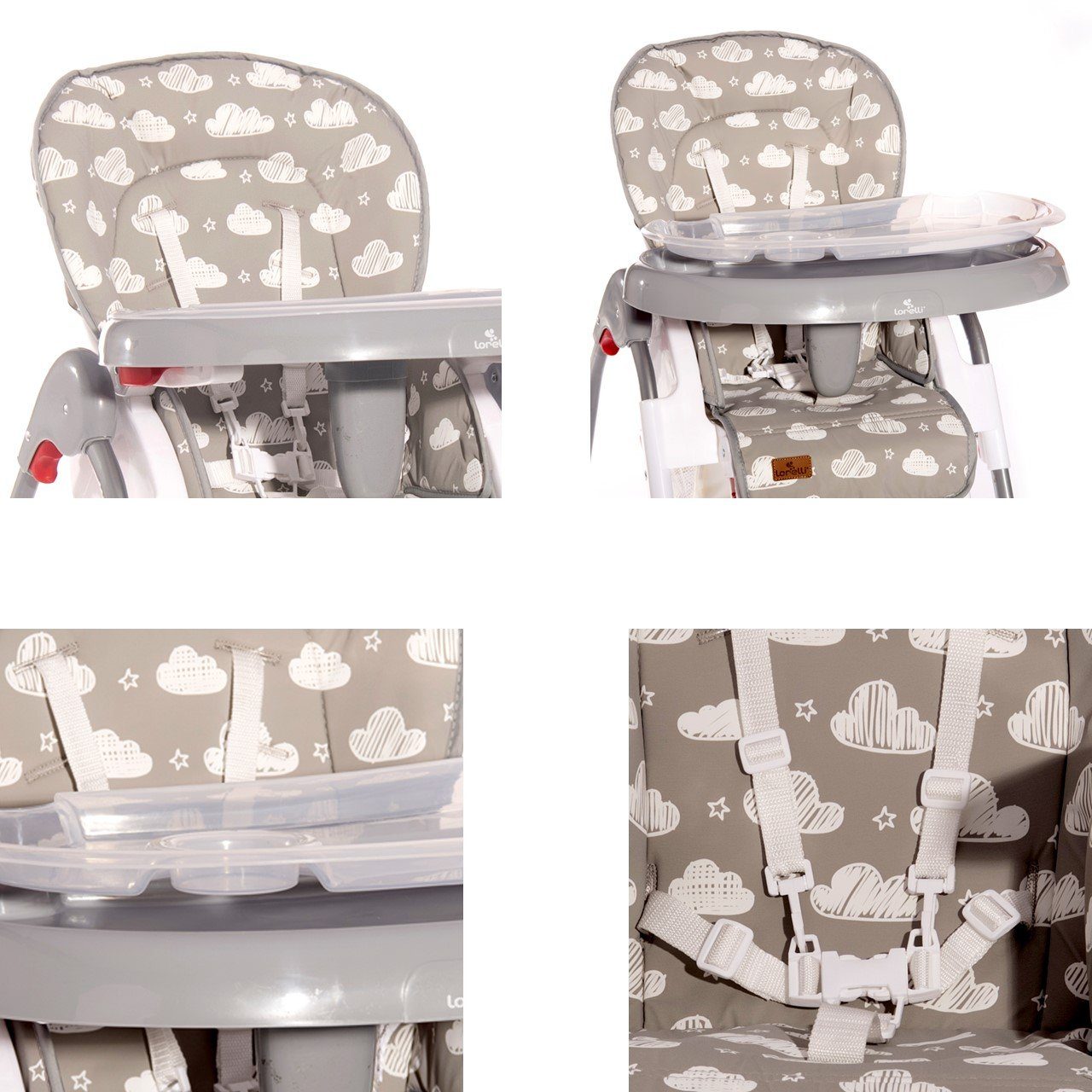 grau/weiß verstellbar, Dulce, Korb Lorelli faltbar, 5-Punkt-Gurt, Hochstuhl Sitzhöhe Kinderhochstuhl