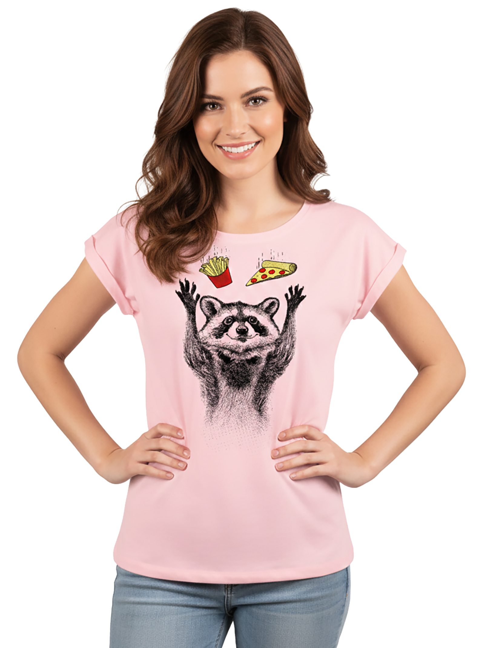 MAKAYA Print-Shirt Damen Waschbär Aufdruck Tunika Top Sommer Lustige Frauen Oberteile große Größen