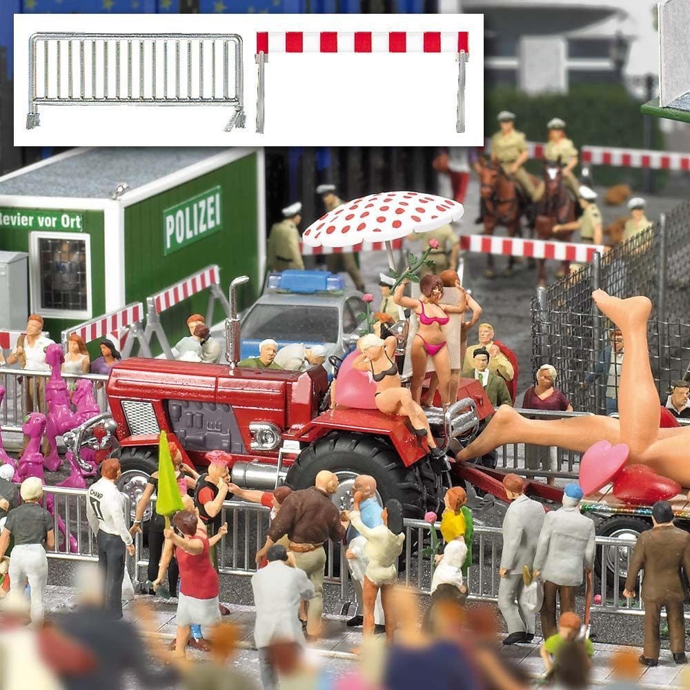 Busch Modelleisenbahn-Baustelle Busch H0 1018 Zäune Absperrgitter-Set für Veranstaltungsszenen 100...