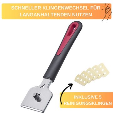 Thiru Universalschaber Ceranfeld- und Reinigungsschaber inklusive 5 Reinigungsklingen Made in Germany, Komfort-Soft-Touch-Griff, Aufhängeöse