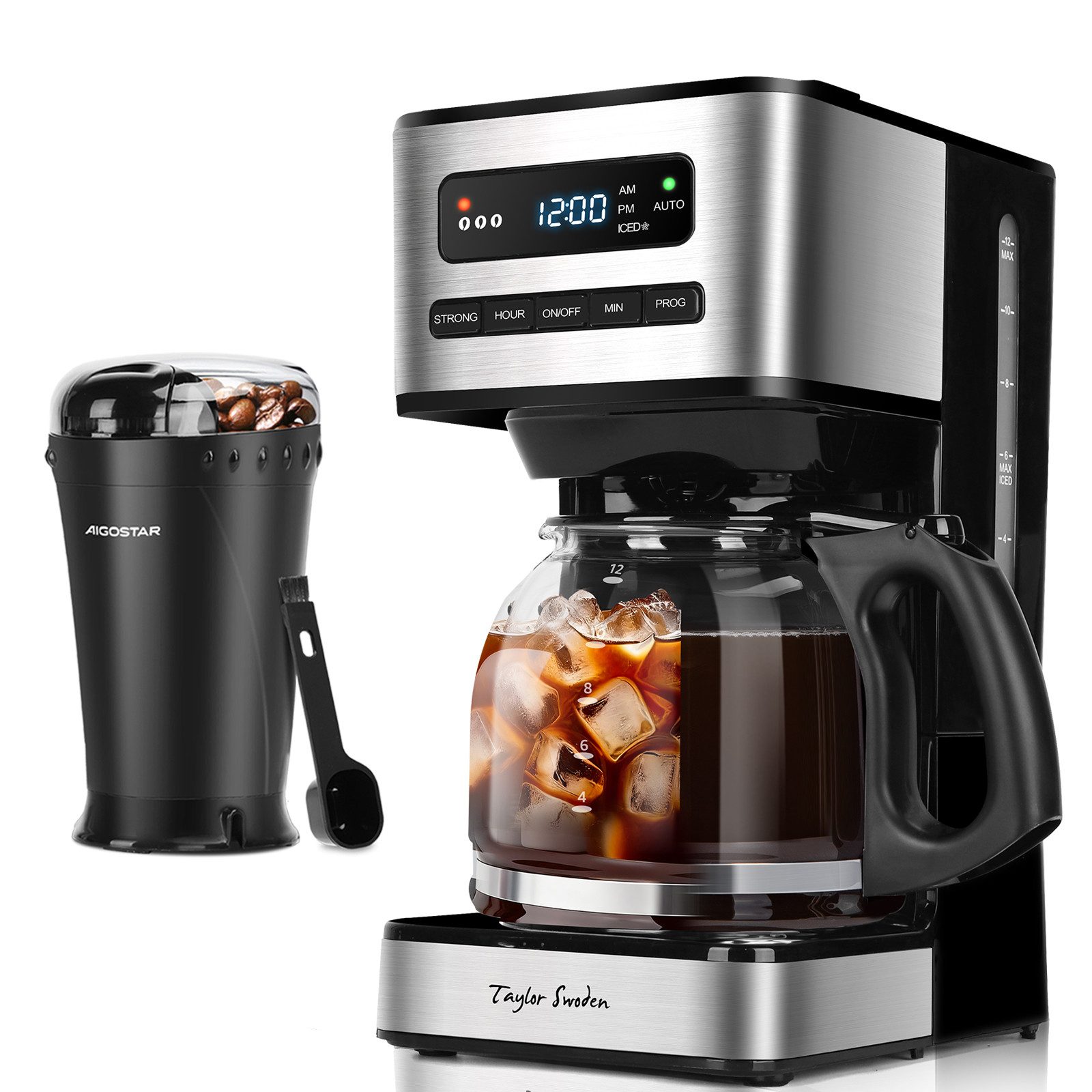 Taylor Swoden Filterkaffeemaschine, 1.8l Kaffeekanne, Wiederverwendbarem Filter, 1,8L, 24H Timer, Eiskaffee-Modus, 3 Stärkeauswahl Kaffeemaschine