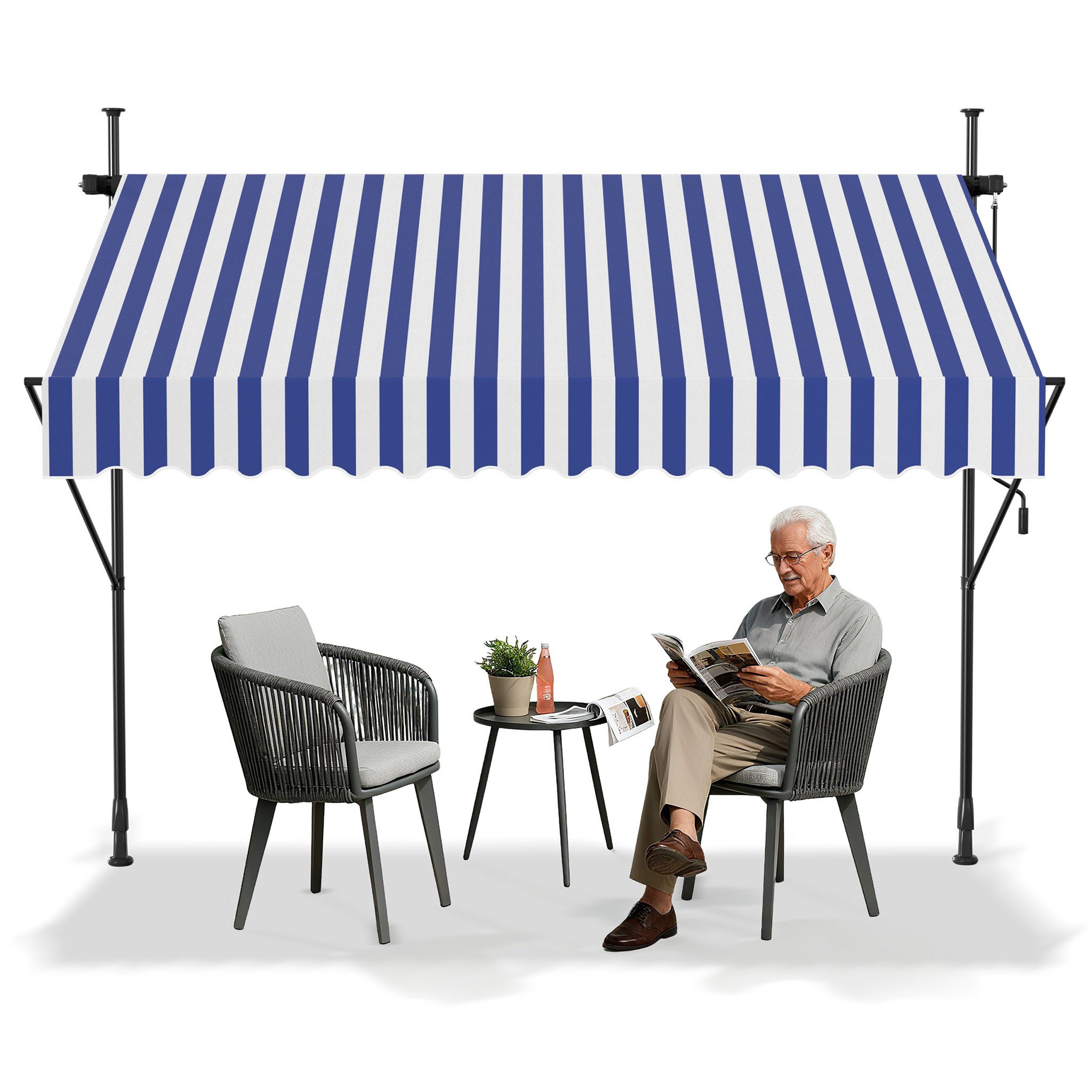 FIVMEN Markise Klemmmarkise mit Handkurbel Balkon Balkonmarkise ohne Bohren Markise