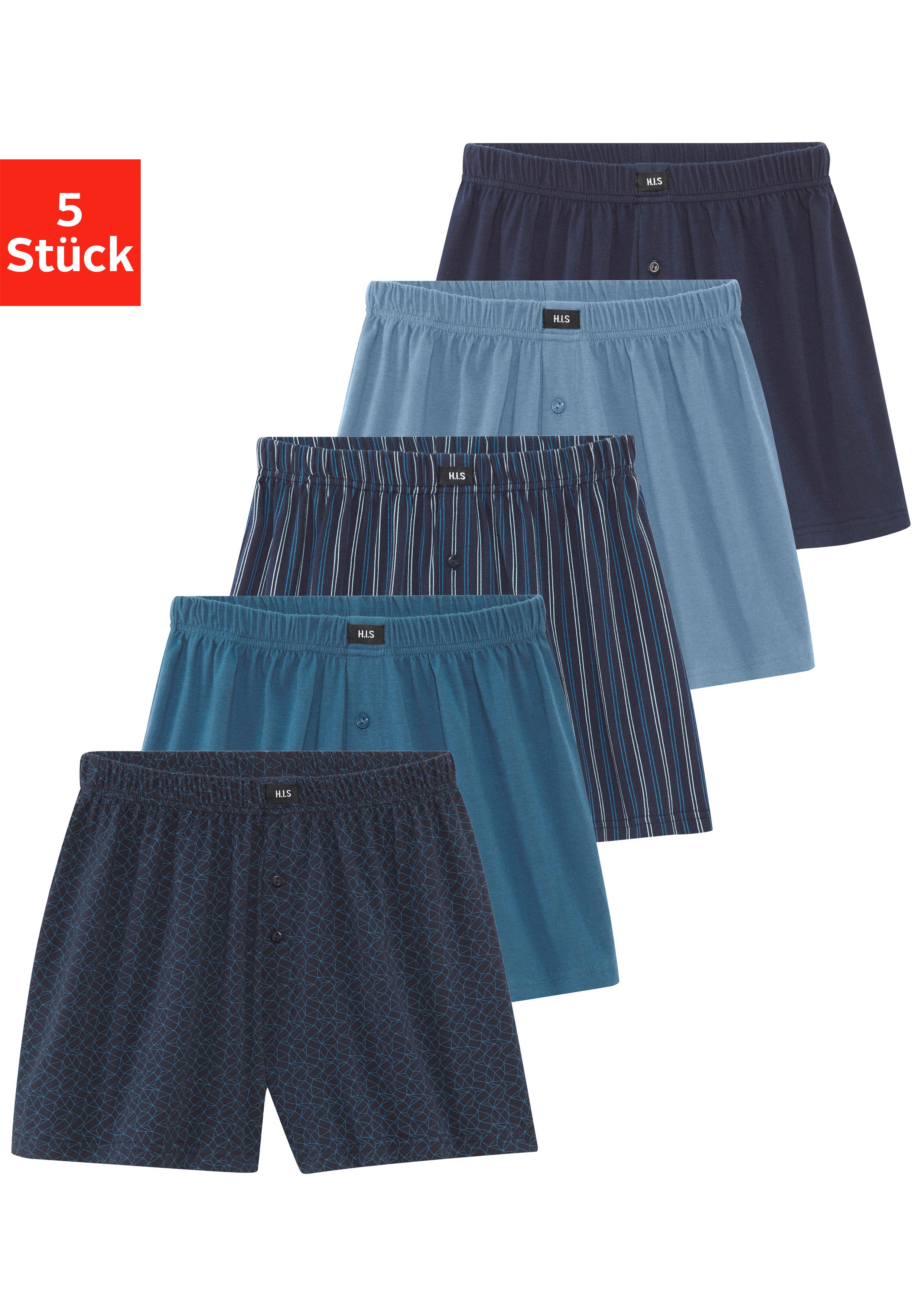 H.I.S Weiter Boxer Herren Boxer (Packung, 5-St) weite Passform, Komfortbund, aus Baumwoll-Stretch