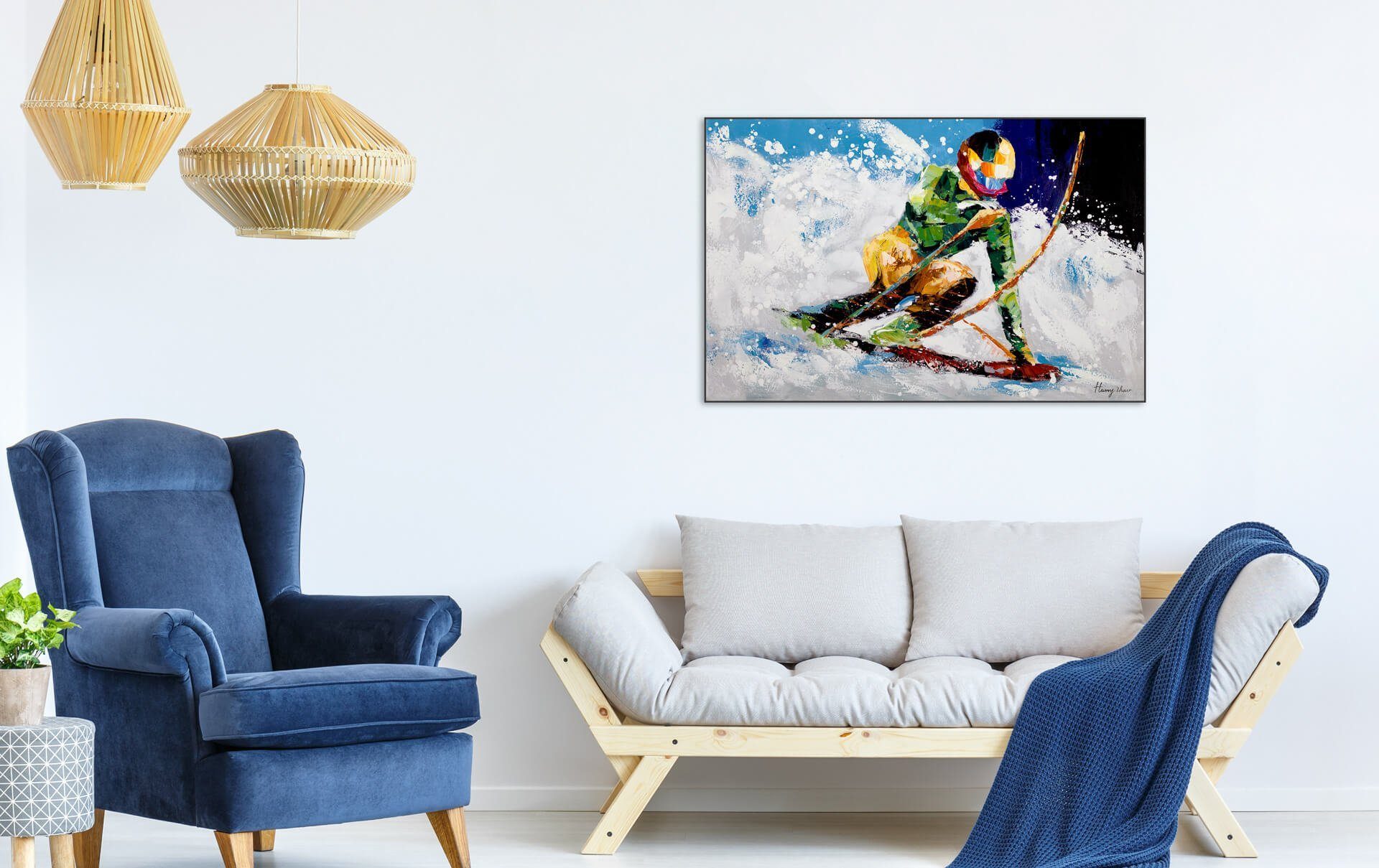Ride cm, Wohnzimmer in 100% Snow Wandbild the HANDGEMALT KUNSTLOFT Gemälde Leinwandbild 90x60