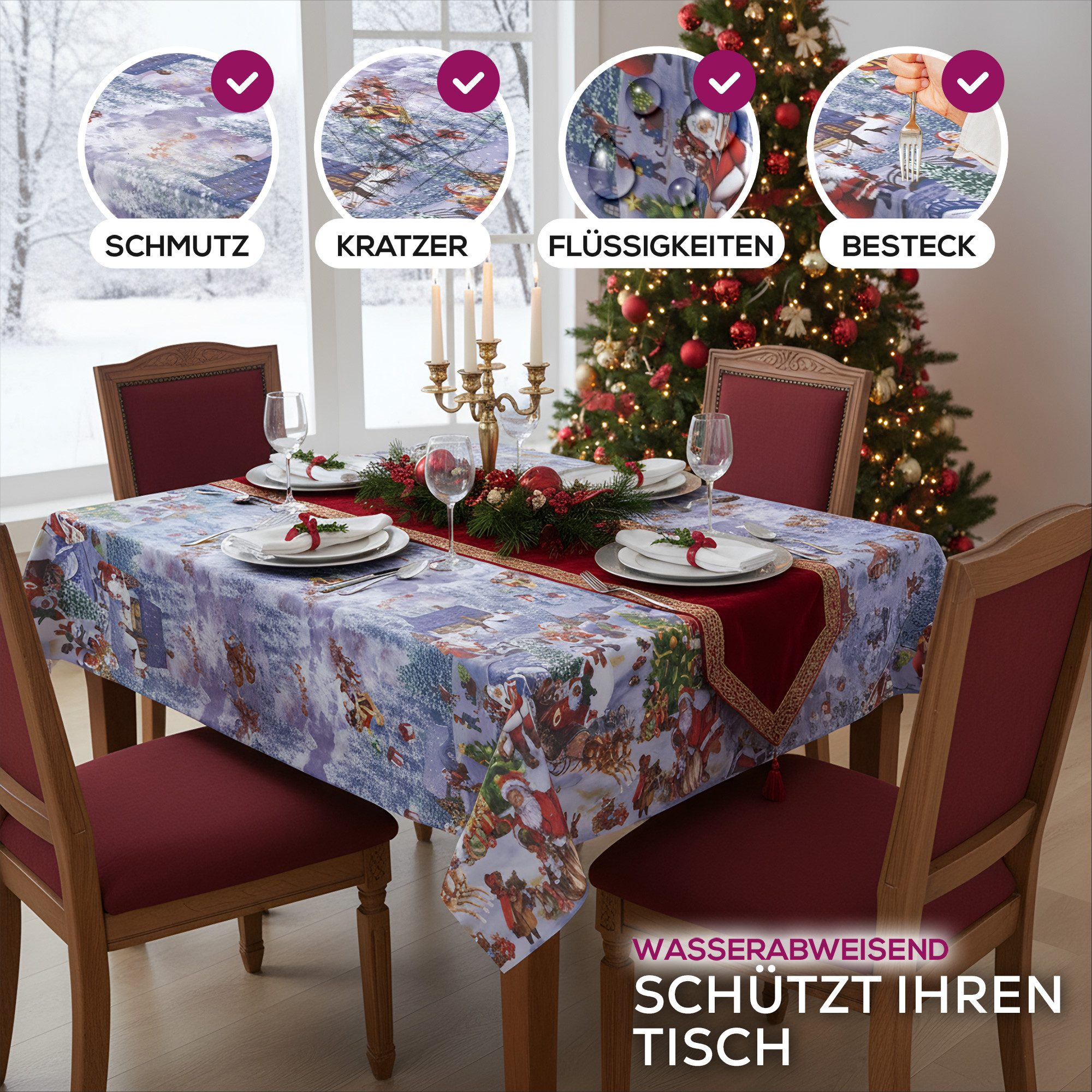 Beautex Tischdecke Wachstuchtischdecke abwischbar Tischdecke RUND ECKIG, Weihnachten (1-tlg)