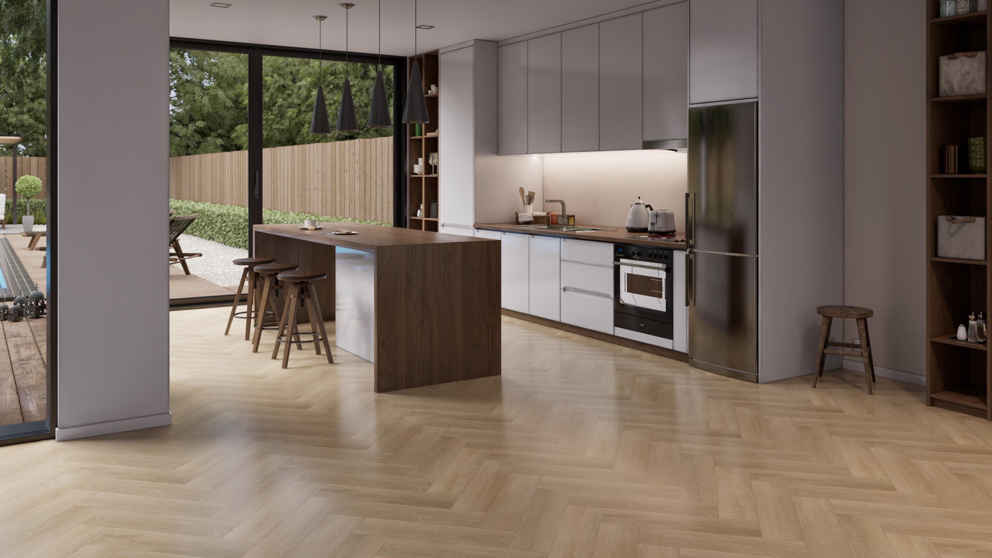 Stilewo Vinylboden Vinylboden 1 m2 Klick-Vinyl Eiche 2 in 1 inkl. Trittschalldämmung, Fußbodenheizung geeignet, extrem robuste Oberfläche, 2 in 1 Auswahl (1220mm für Breitdiele; 592mm für Fischgräte)