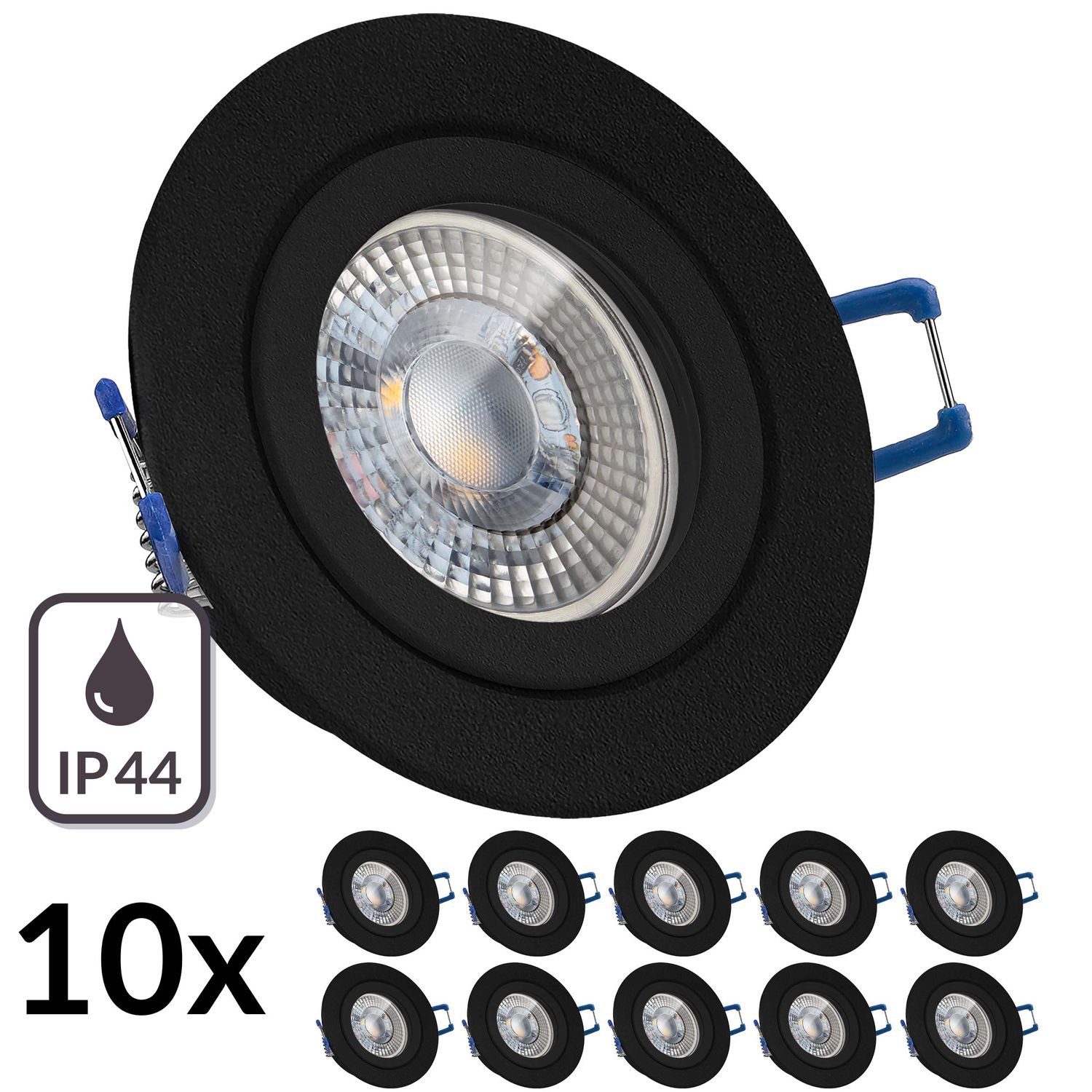 LEDANDO LED Einbaustrahler 10er IP44 extra LED flach Set LED in RGB schwarz mit 3W Einbaustrahler