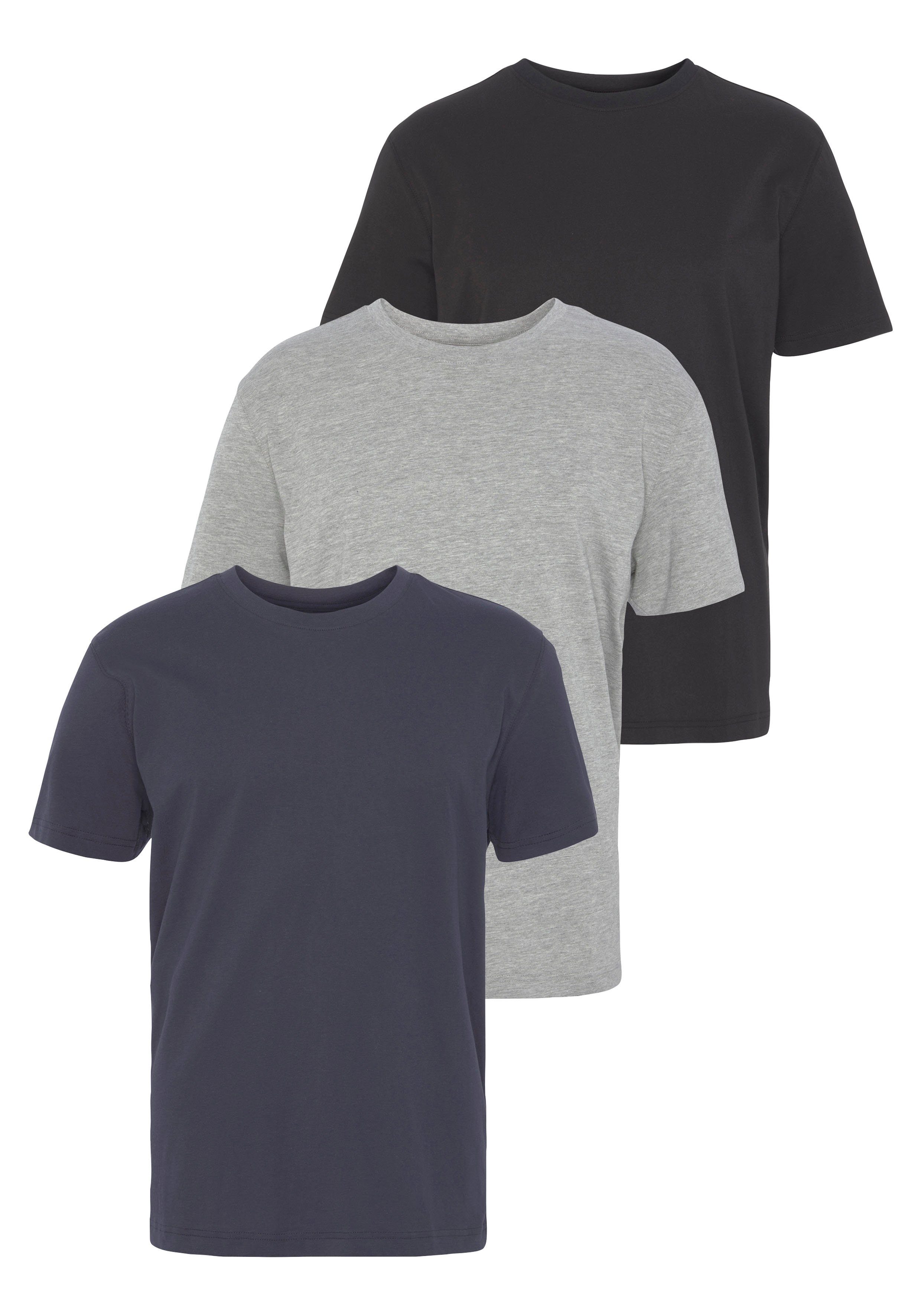 Man's World T-Shirt (Packung, 3-tlg., 3er-Pack) perfekt als Unterzieh- T-shirt grau-marine-schwarz
