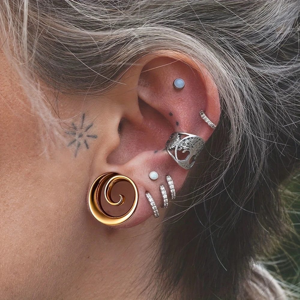 Taffstyle Plug Paar Flesh Tunnel Saddle Ohr Plug Piercing Spirale Chirurgenstahl (Stylische Spiral Ohr Plugs für Ohrpiercing als 2er Set – in 5 Größen erhältlich)