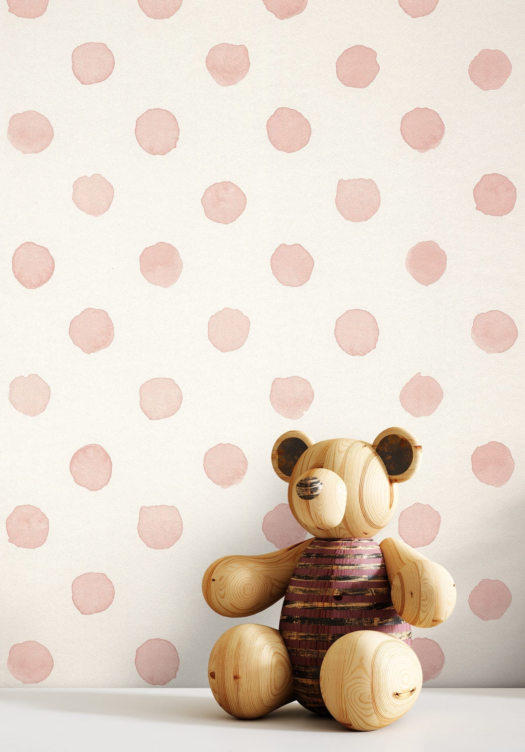 Newroom Vliestapete Big Dots Rose Tapete Kindertapete Kreise,Punkte,Wasserfarbe, Rosa Tapete Kinder Kreise - Kindertapete Jugendtapete Rose Weiß Verspielt Punkte Wasserfarbe für Kinderzimmer Jugendzimmer Babyzimmer, Jugendtapete