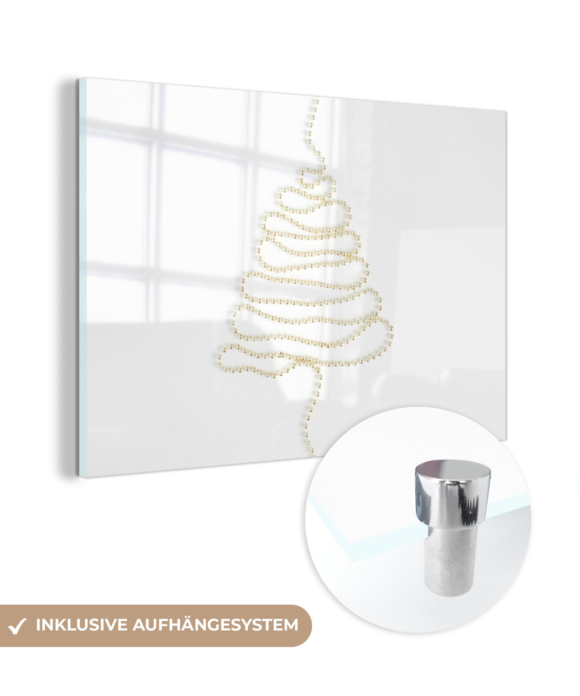 MuchoWow Acrylglasbild Winter - Baum - Perlen, (1 St), Acrylglasbilder Wohnzimmer & Schlafzimmer