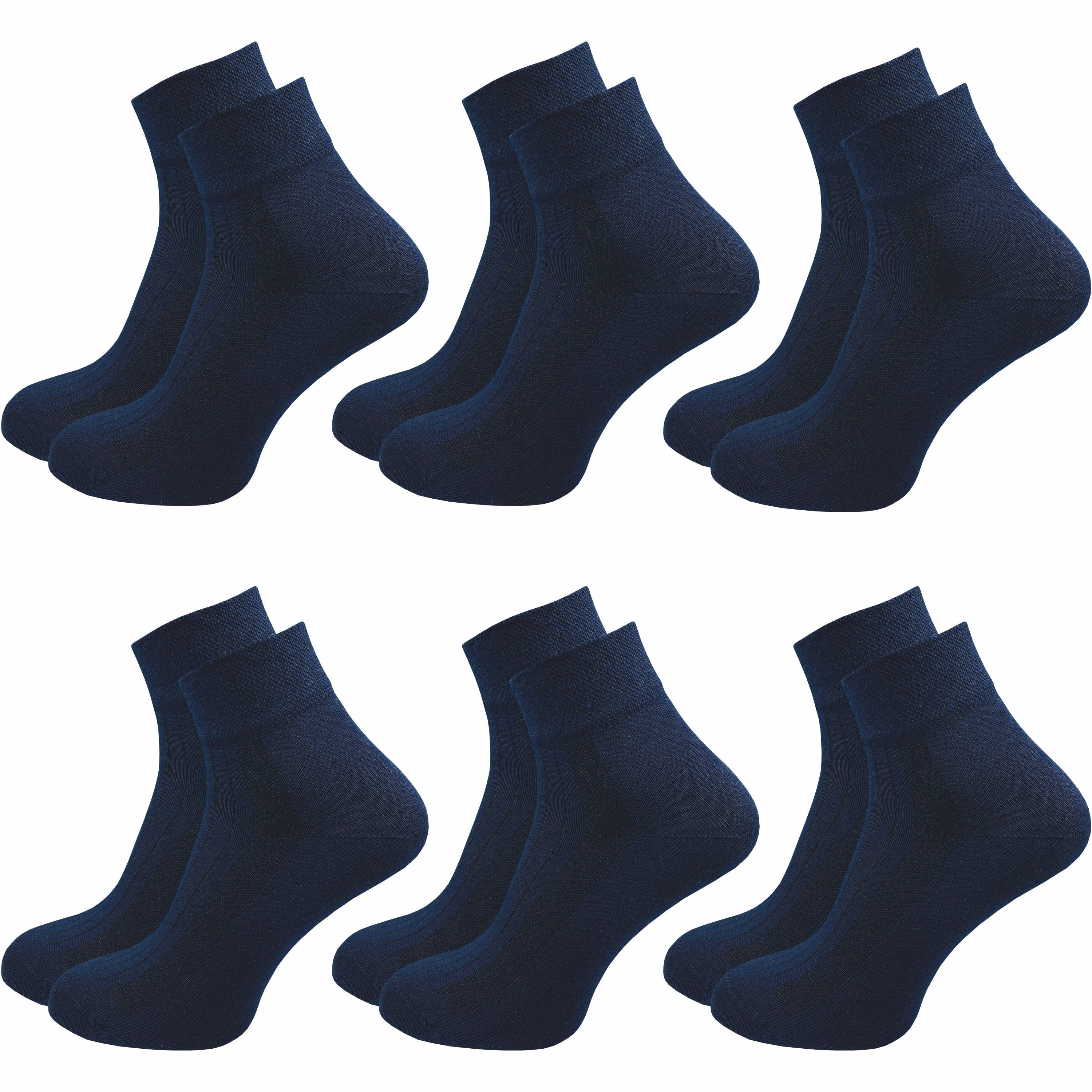 GAWILO Diabetikersocken für Damen ohne Gummibund & ohne Naht in weiß, schwarz & farbig (6 Paar) Breiter Piquet-Strick am Komfortbund, Venensocke aus weicher Baumwolle blau