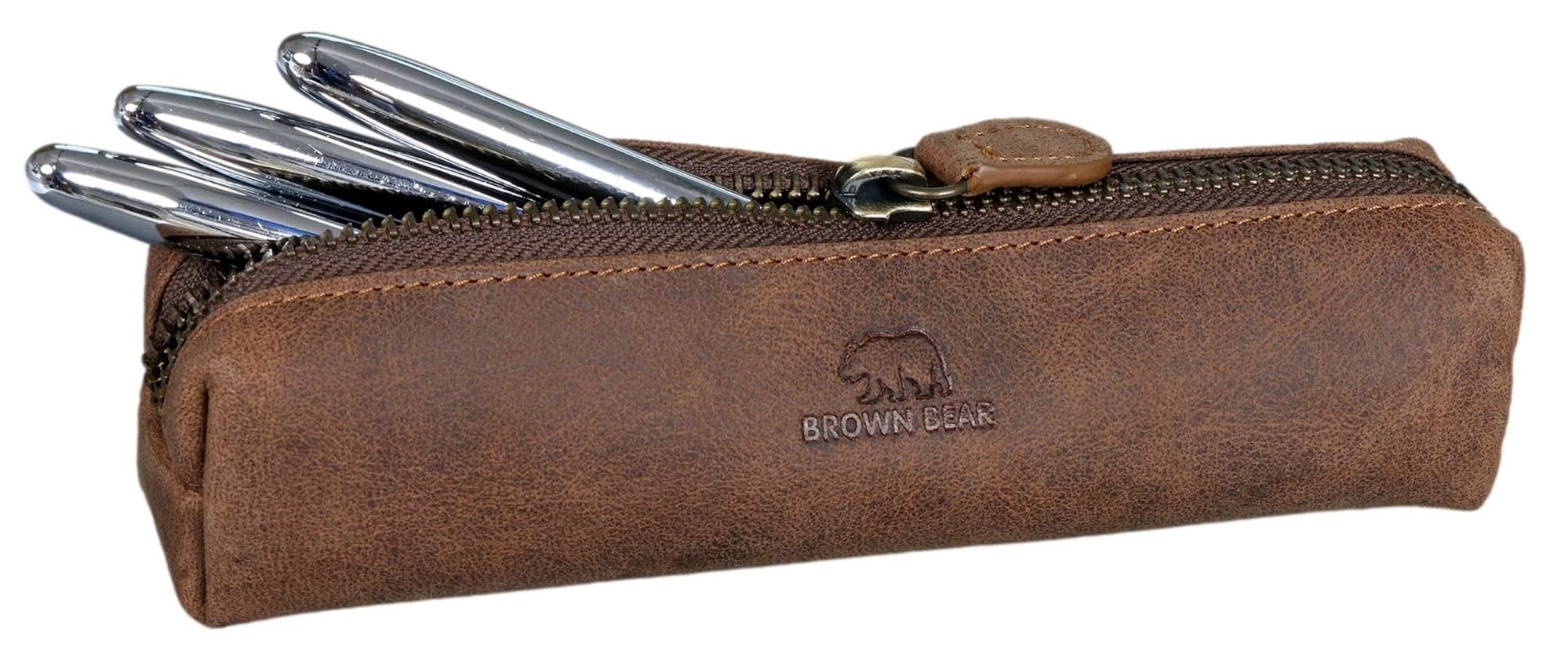 Brown Bear Schreibgeräteetui Modell 1403 für Braun-Vintage kleines - Damen Echtleder und Schreibgeräteetui aus Farbe Vintage Braun Reißverschluss, mit Herren