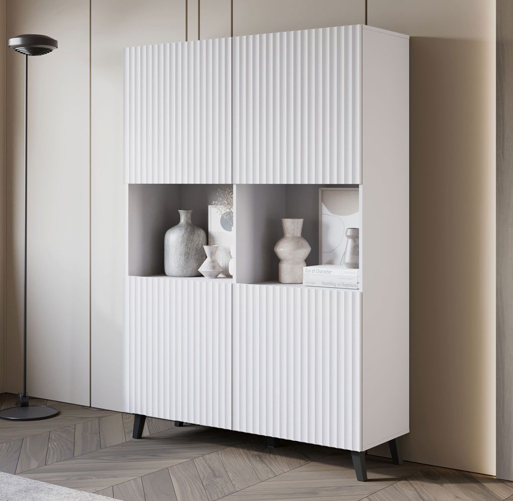 Feldmann-Wohnen Highboard Phuket (mit Türen, mit Einlegeböden, 1 St., moderne Optik, 4-türig, Front MDF), 120x39x168cm 4-türig Weiß, gerillt