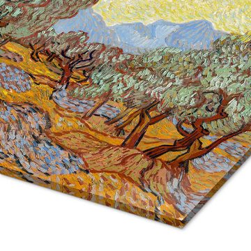 Posterlounge Acrylglasbild Vincent van Gogh, Olivenbäume mit gelbem Himmel und Sonne, Wohnzimmer Mediterran Malerei