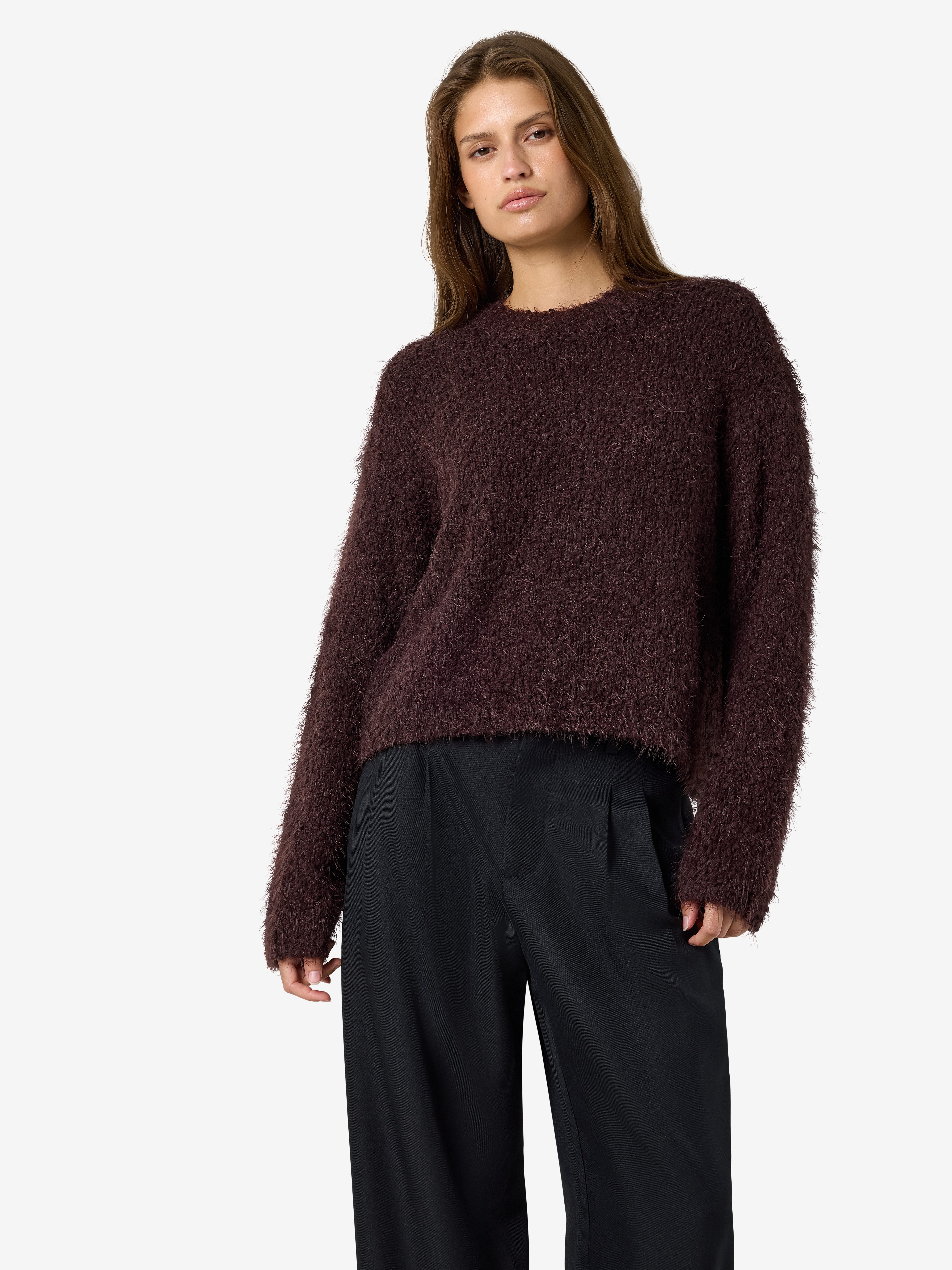 Noisy may Rundhalspullover NMSASSY L/S O-NECK KNIT NOOS Materialmix, relaxed fit
