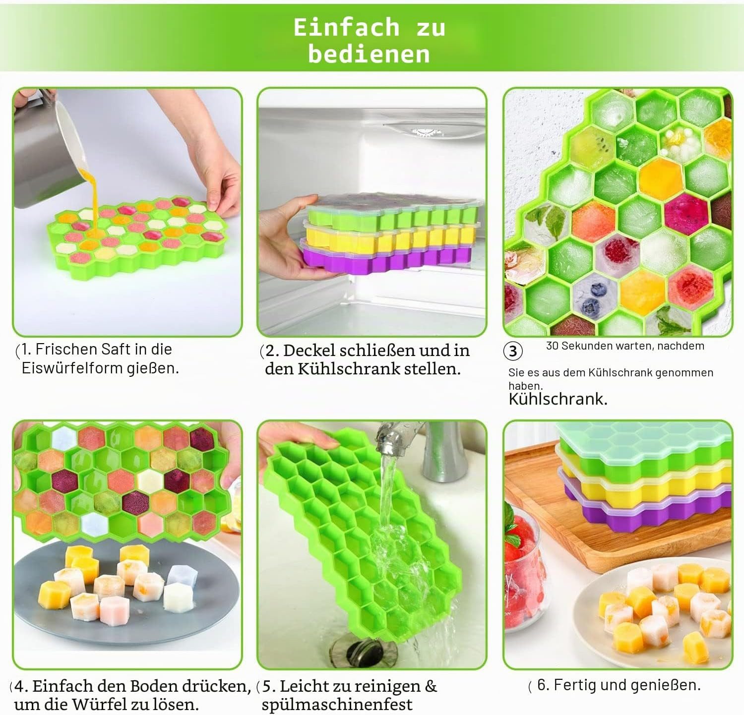 FELIXLEO Eiswürfelform Eiswürfelform Silikon 37 Fach 3er Set mit Deckel Stapelbar Ice Tray, (1-tlg)