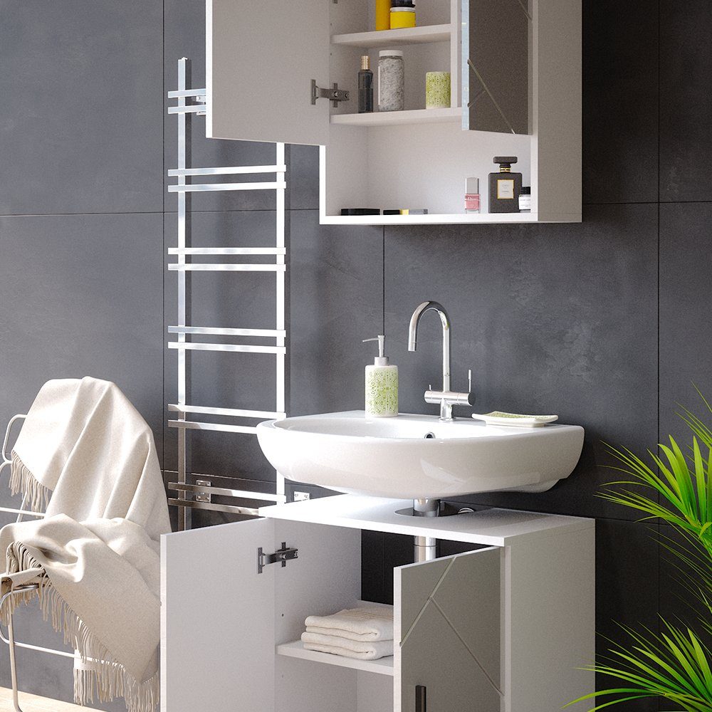 Vicco Badmöbel-Set Irma, Weiß Hochglanz, 2 Teile, Unterschrank 60 cm, (3-er Set, 2-St., 2er Set)