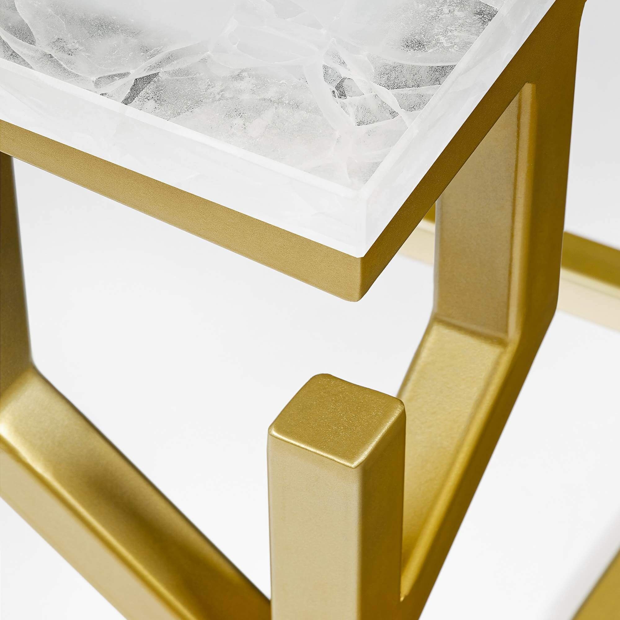 GLASKERAMIK, Ice Nugget Ablagetisch BAY gold mit MAGNA eckig, CORAL 50x50x50cm Beistelltisch Atelier Metallgestell,