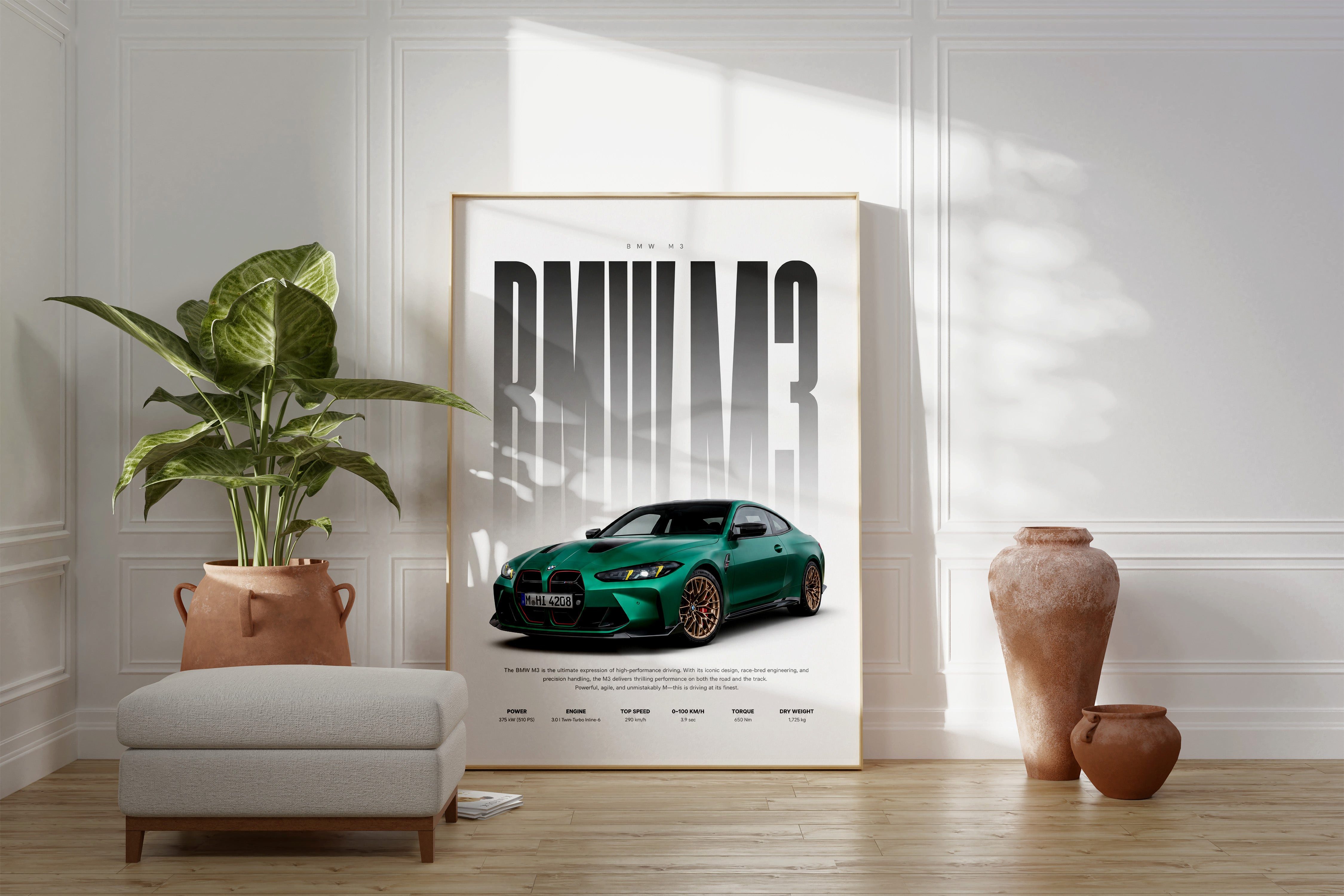JUSTGOODMOOD Poster Sportwagen Grün Geschenkidee Performance Coup Wandbild Motorsport Deko, (1 St)